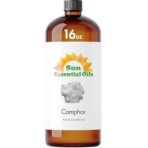 Sun Essential Oils - 16 Oz Camphor Essential Oil With Dropper For Diffuser  Skin  Aromatherapy Massage  Humidifier  Crisp Scent For Candle  Lotion & Soap Making  Room Fragrance