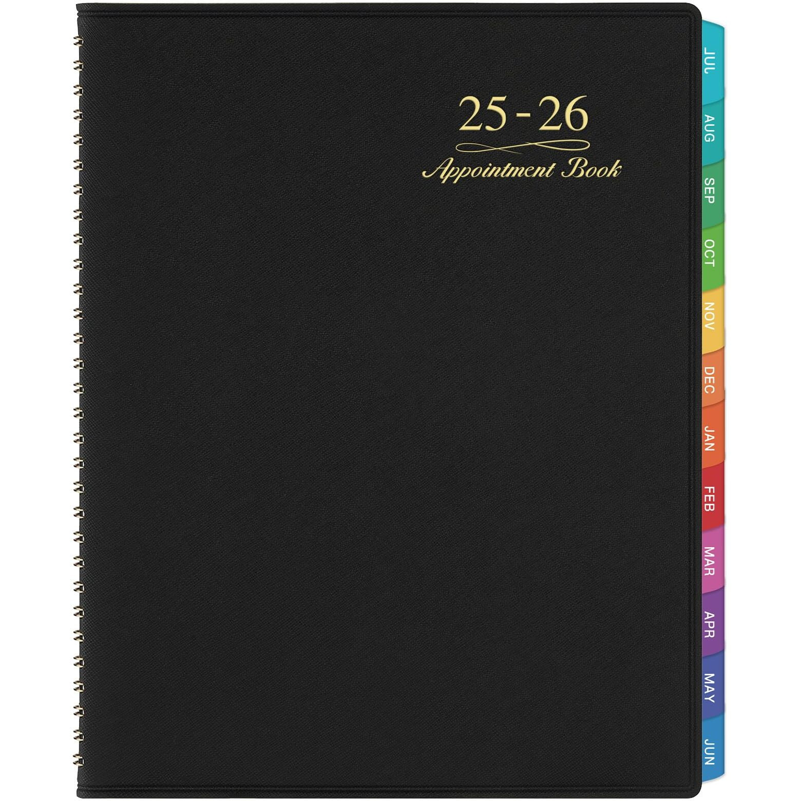 2025-2026 Weekly Appointment Book - Appointment Book 2025-2026  Jul 2025 - Jun 2026  Daily/Hourly Planner With Tabs  15 Minutes  8.26 "" X 10.7 ""  Wirebound - Black