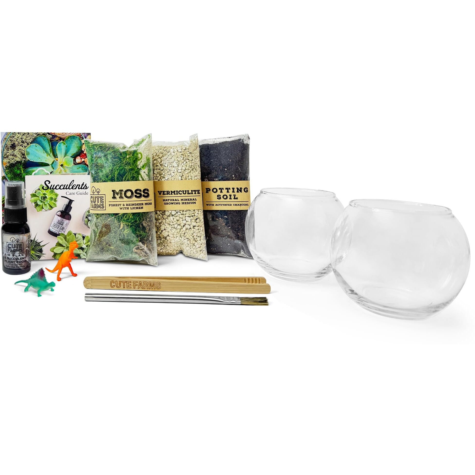 Cute Farms Glass Terrarium Kit | Just Add Your Own Plants (Two Glass Bowls)