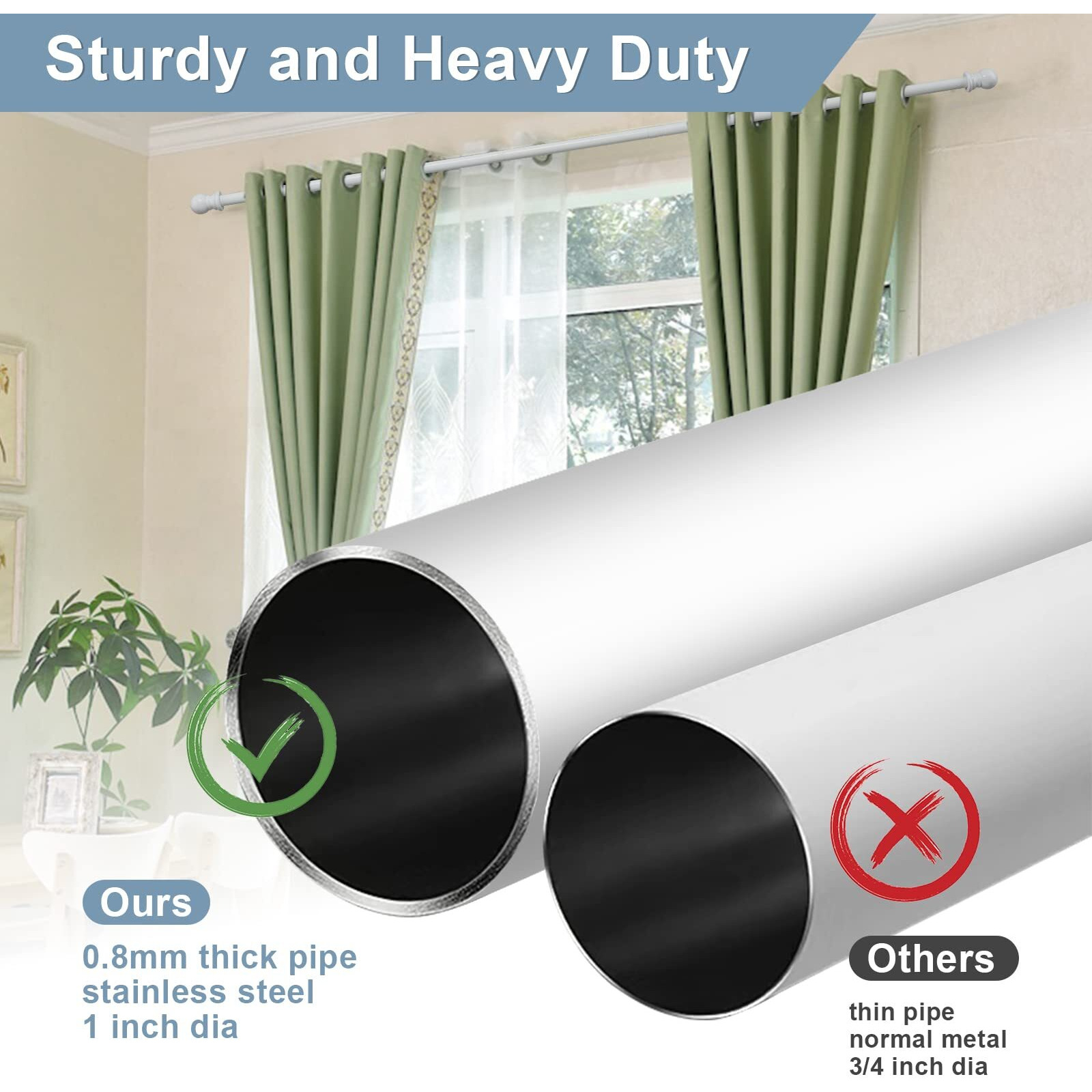 Curtain Rods For Windows 66 To 144  - 1 Inch Heavy Duty Curtain Rod Set Adjustable Blackout Drapery Rods With Brackets For Farmhouse Outdoor Patio -White
