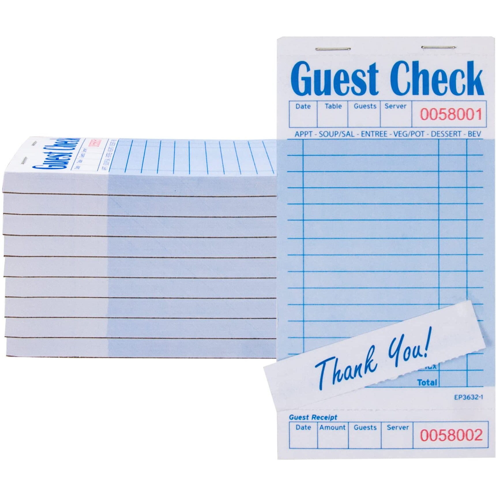 Dgbdpack Guest Check Pads Ep-3632-1 (10 Pads)  Total 500 Blue Waitress Notepad  Server Order Pads (500 Sheets)