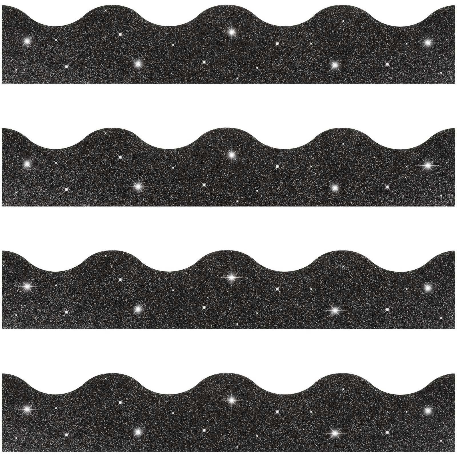 Spakon 55.8 Feet Bulletin Board Border Glitter Scalloped Borders Decorative Bulletin Board Trim Poster Borders Decoration Strips(Black)