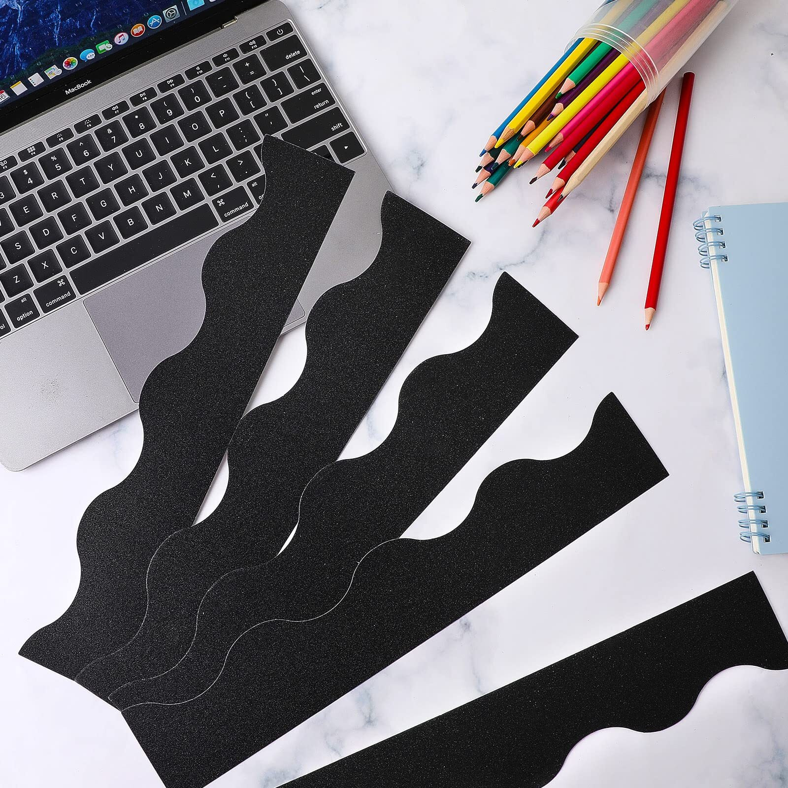 Spakon 55.8 Feet Bulletin Board Border Glitter Scalloped Borders Decorative Bulletin Board Trim Poster Borders Decoration Strips(Black)