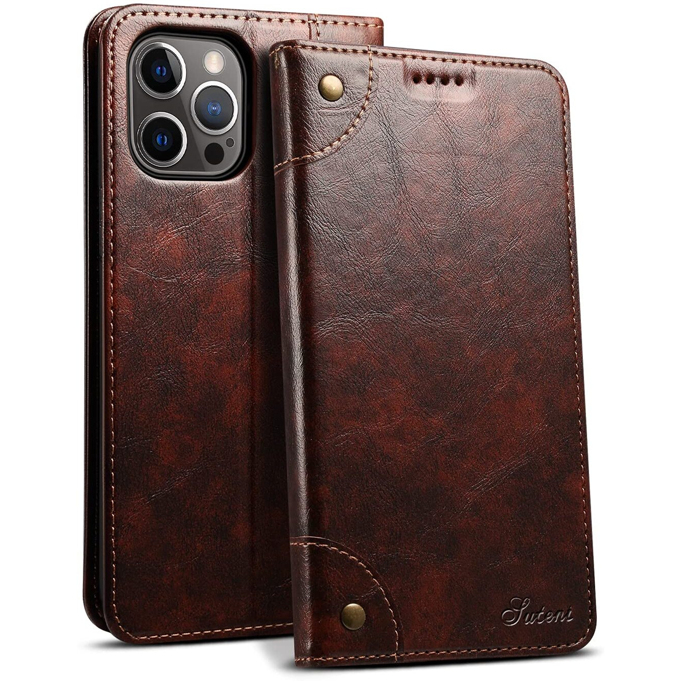 Sinianl Compatible With Iphone 13 Pro Max Leather Case  Iphone 13 Pro Max Wallet Folio Case With Magnetic Closure Kickstand Card Slots Flip Book Cover For Iphone 13 Pro Max 6.7 Inch 2021 Brown
