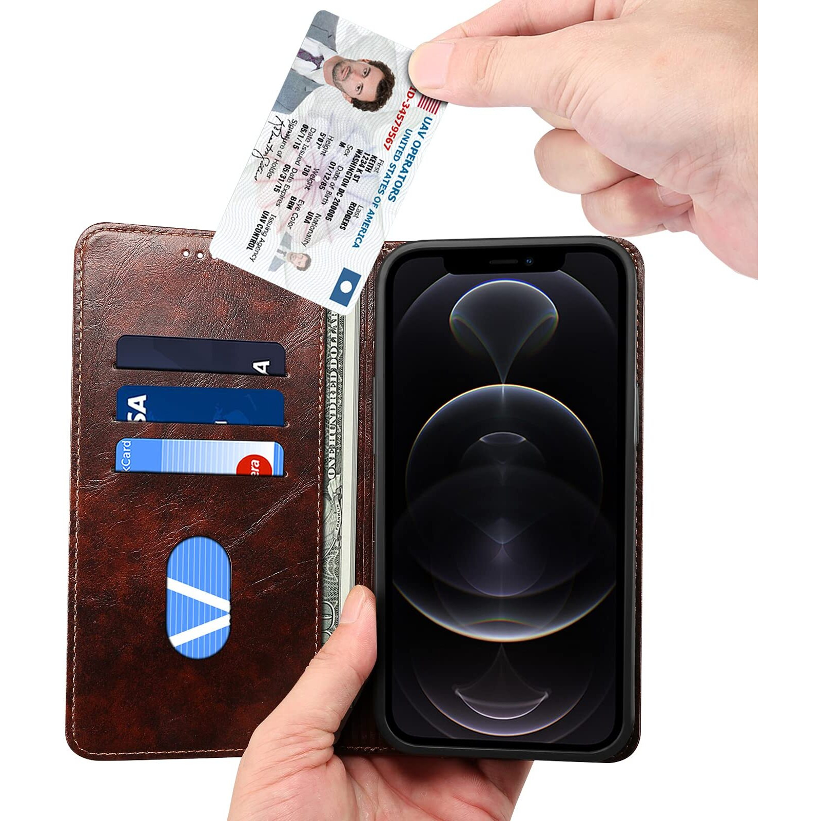 Sinianl Compatible With Iphone 13 Pro Max Leather Case  Iphone 13 Pro Max Wallet Folio Case With Magnetic Closure Kickstand Card Slots Flip Book Cover For Iphone 13 Pro Max 6.7 Inch 2021 Brown