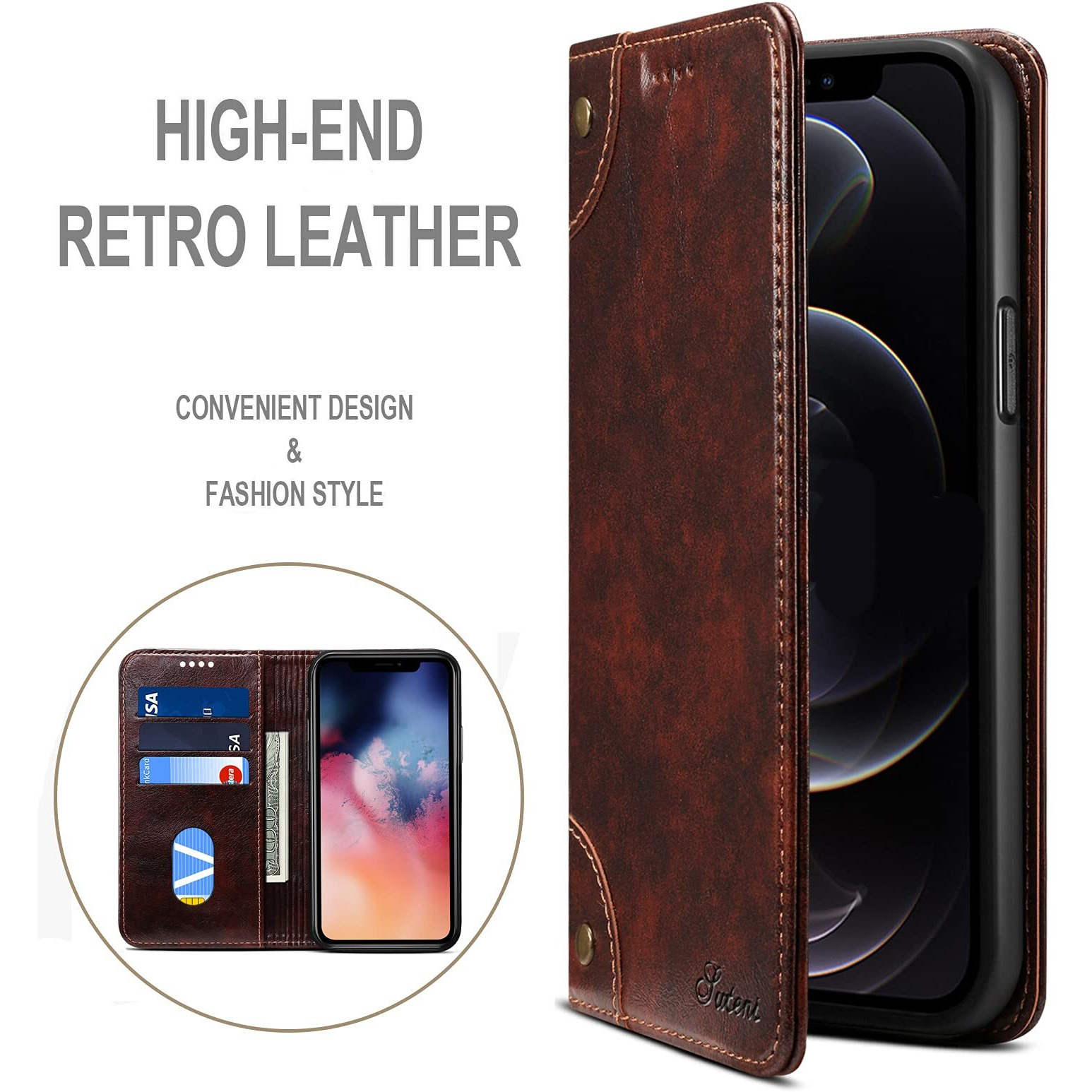 Sinianl Compatible With Iphone 13 Pro Max Leather Case  Iphone 13 Pro Max Wallet Folio Case With Magnetic Closure Kickstand Card Slots Flip Book Cover For Iphone 13 Pro Max 6.7 Inch 2021 Brown