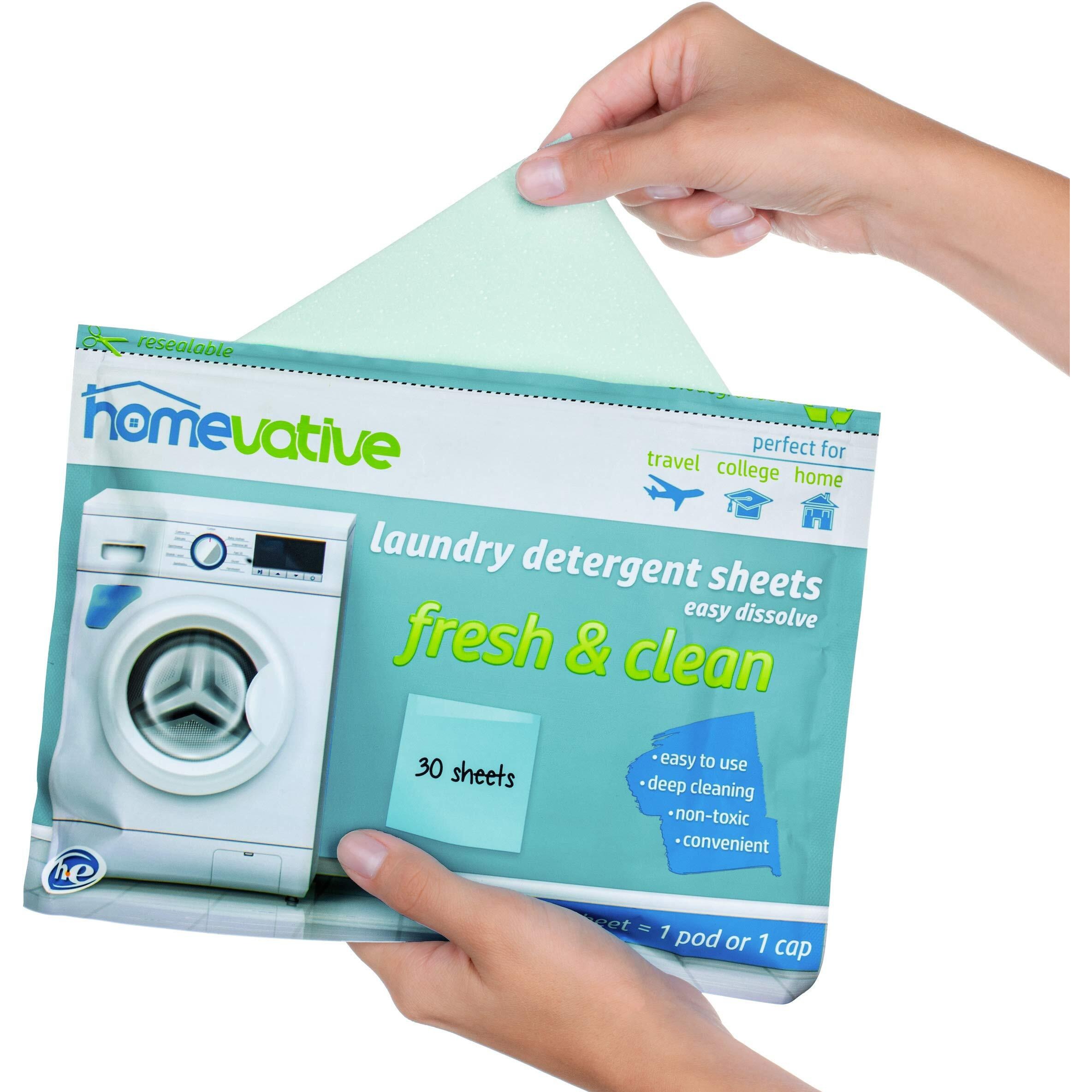 Homevative Laundry Detergent Sheets  30 Count  Easy Dissolve  Fresh  Clean  Eco Package  He Compatible  Septic Friendly  Great For Travel  College  Laundromat And At Home