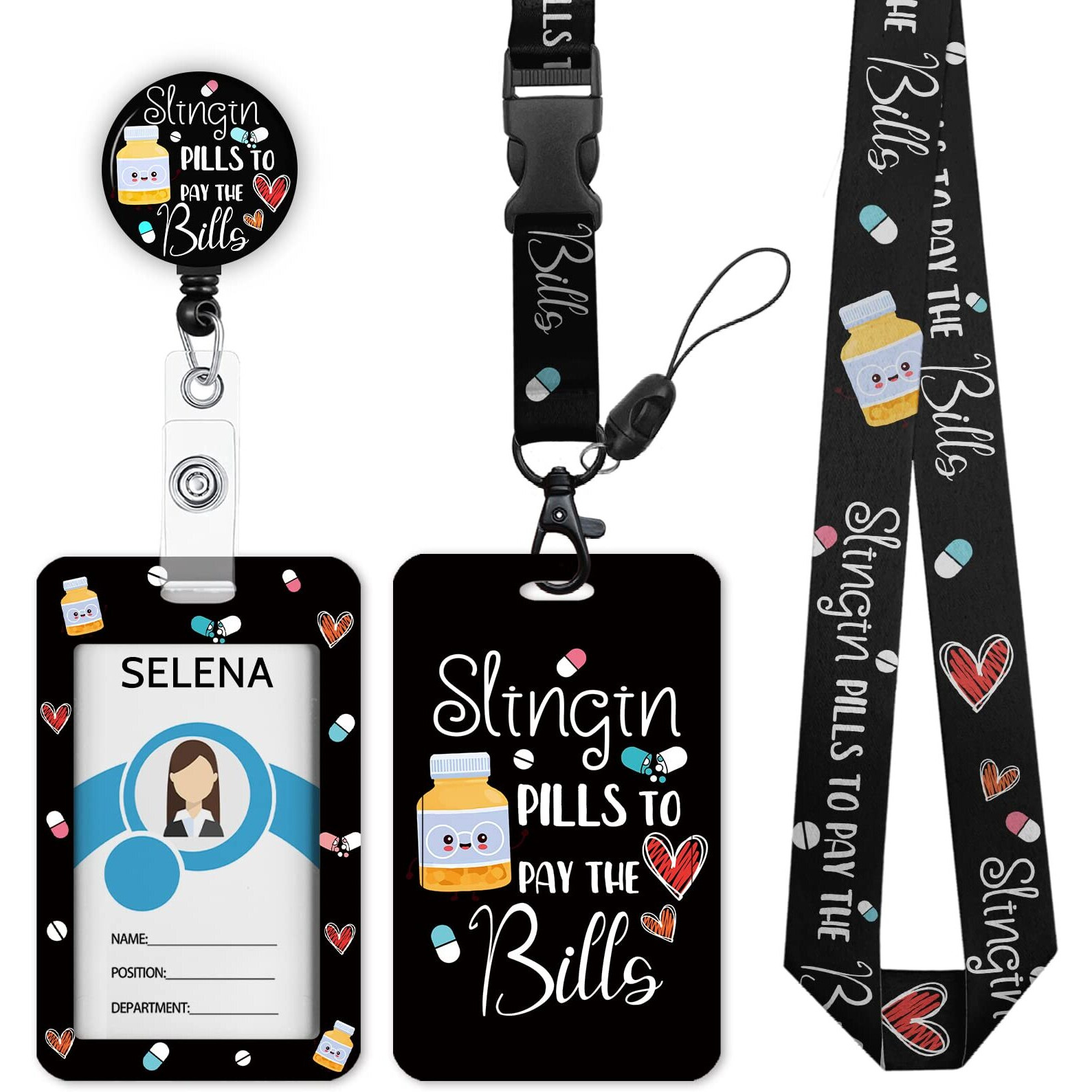 Id Badge Holder With Breakaway Lanyard  Nurse Lanyards For Id Badges Name Tags Id Card Holder  Cute Badge Reel Badge Clip Retractable  Pharmacy Technician Pharmacist Design