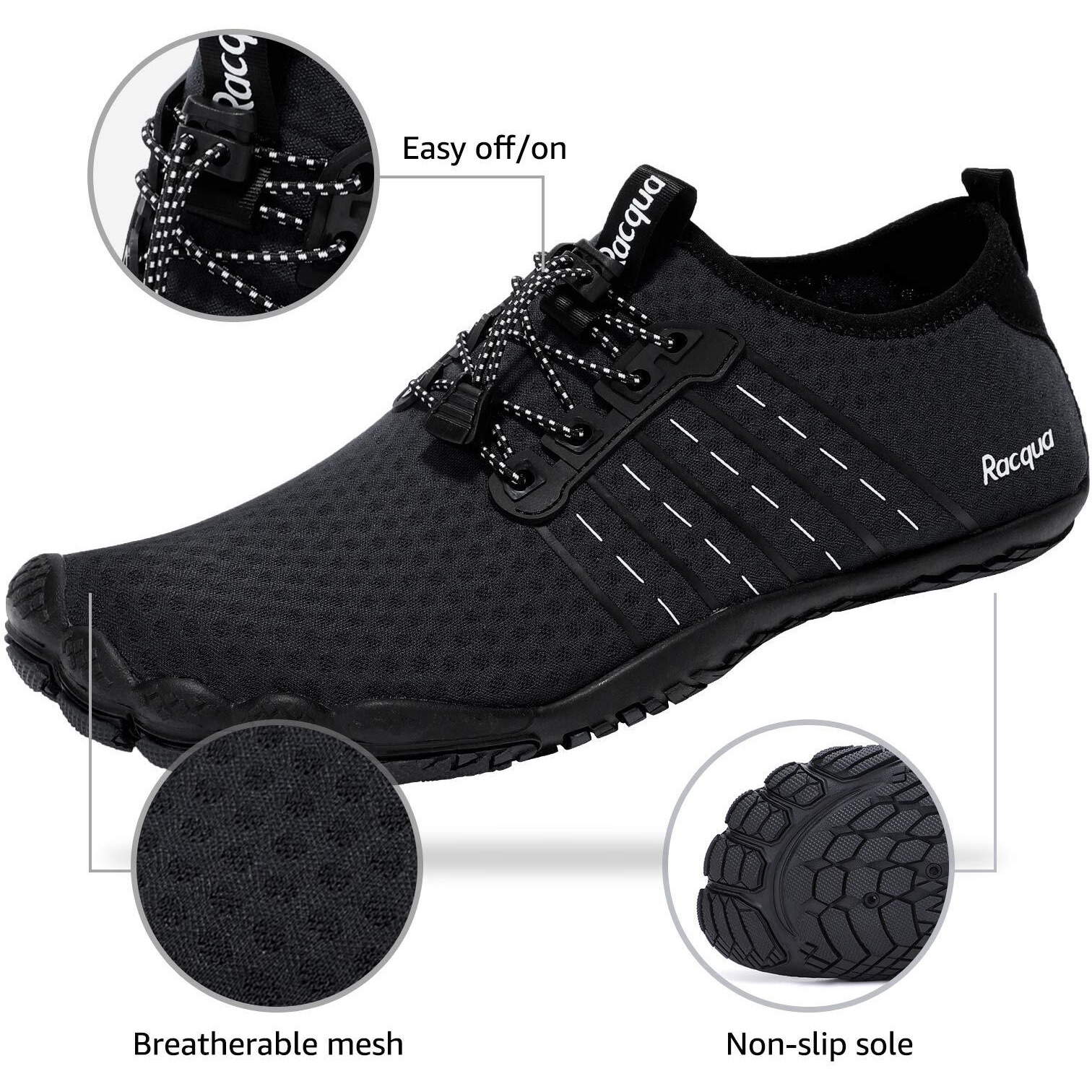 Racqua Pool Shoes Quick Dry Barefoot Water Aqua Sport Beach Swim Surf Hiking Diving Walking For Men Women Black 13 W/12 M