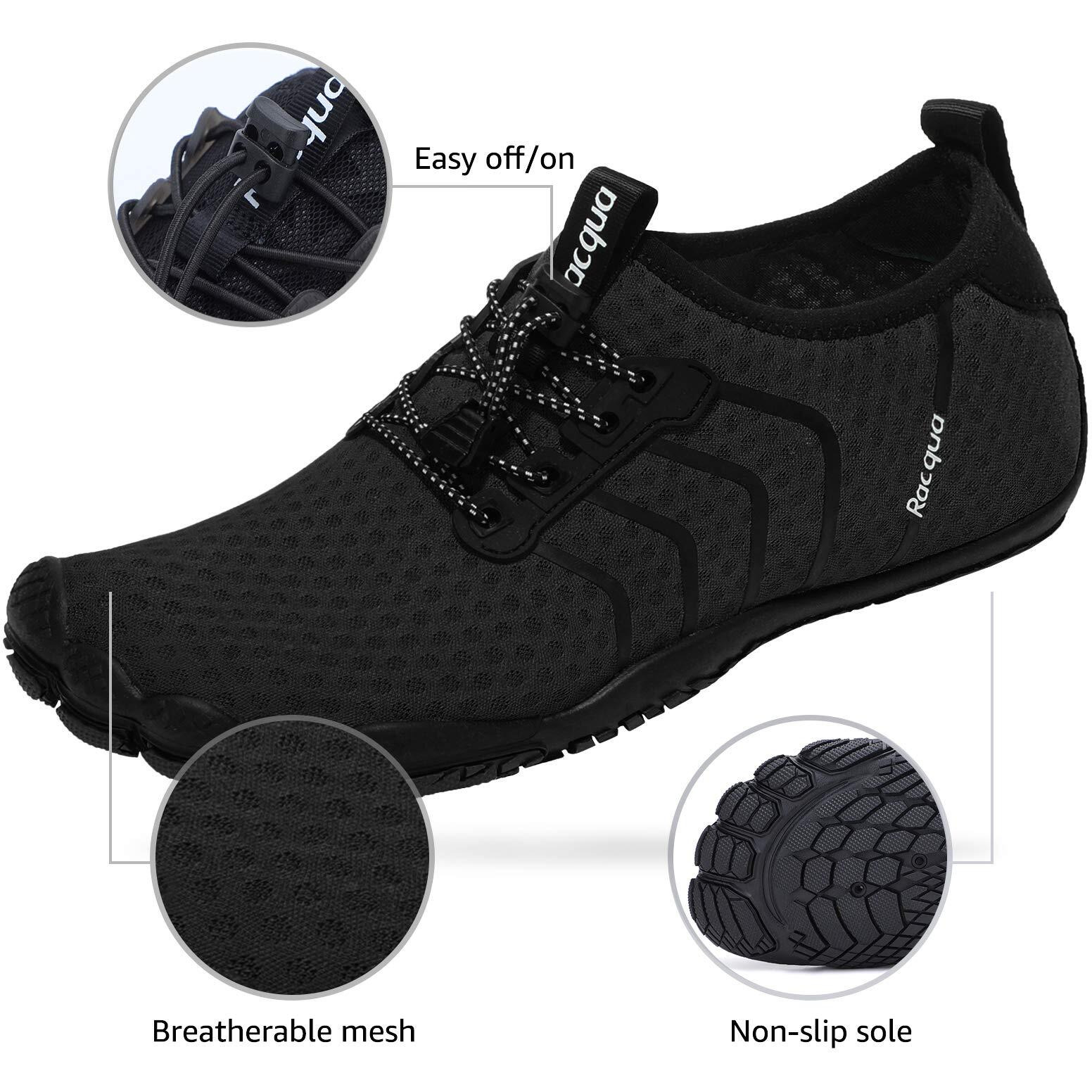 Racqua Water Shoes Quick Dry Barefoot Beach Aqua Sport Swim Surf Pool Hiking Diving Walking For Men Women Black 16 W/15 M