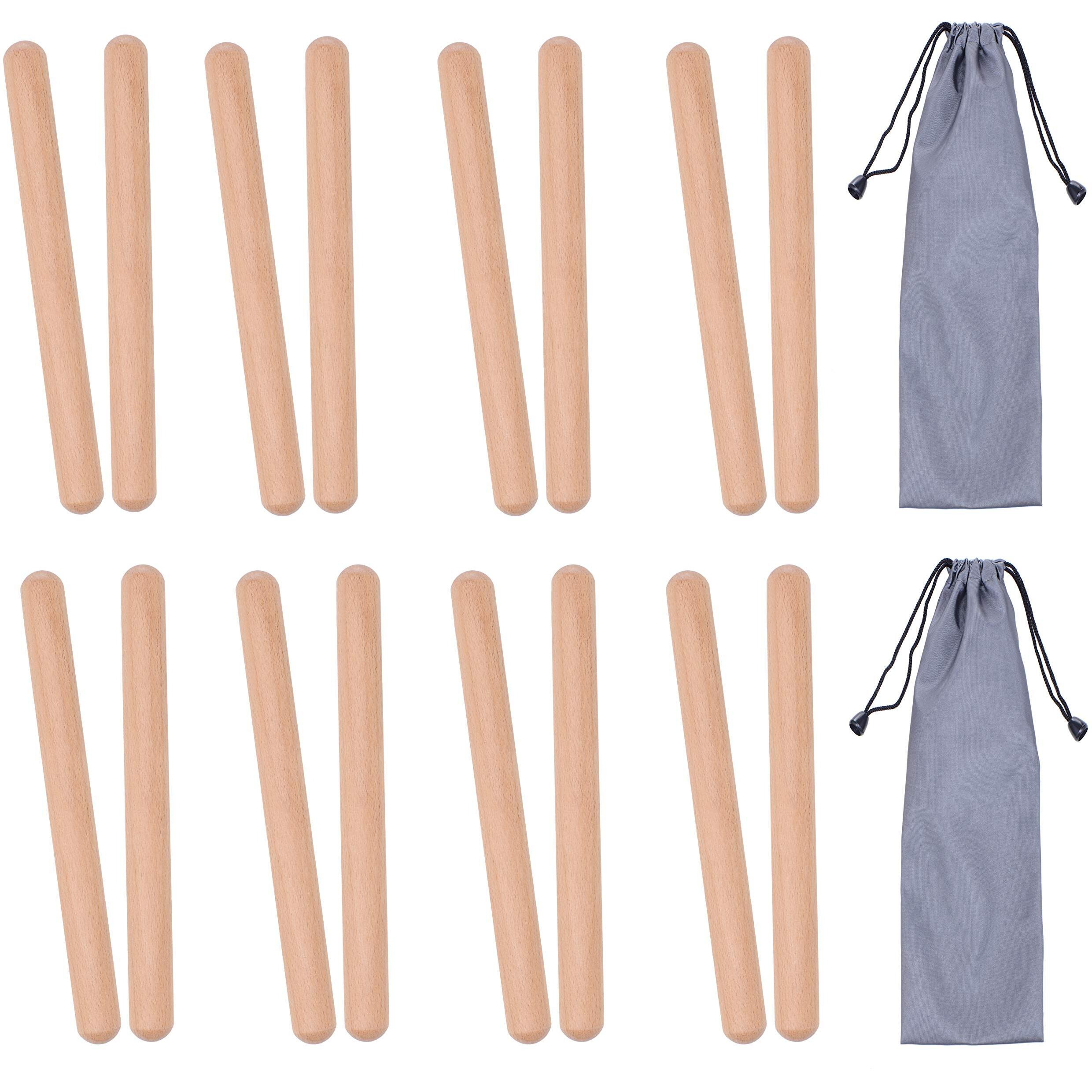 8 Pairs (16 Packs) Classical Wood Claves Musical Percussion Instrument  8 Inch Natural Hardwood Rhythm Sticks With 2 Carry Bags For Adults And Kids