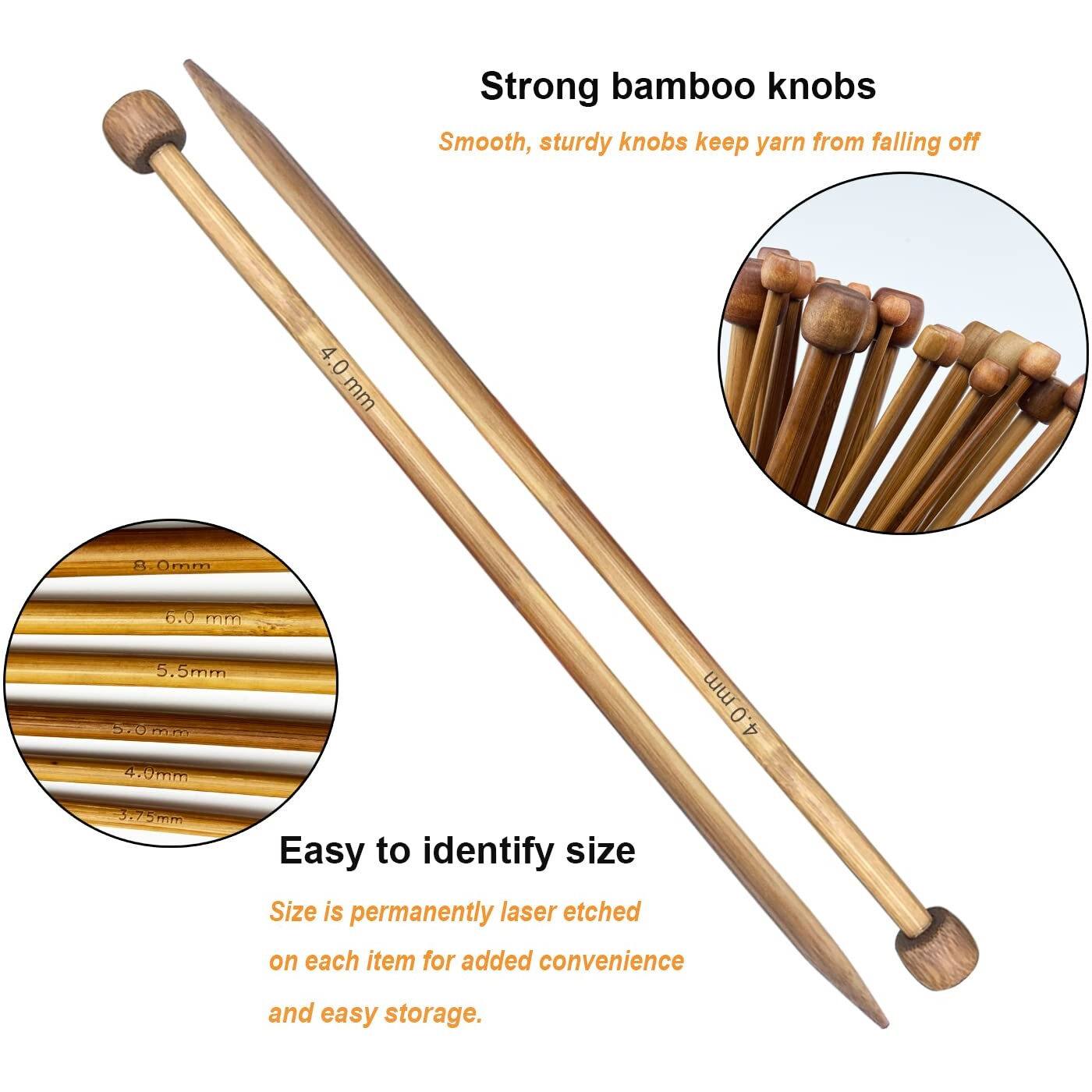 Mdoker Bamboo Knitting Needle Straight Single Pointed Sweater Knitting Needles 10-Inch Length For Handmade Diy Knitting Projects Size Us 6(4Mm)