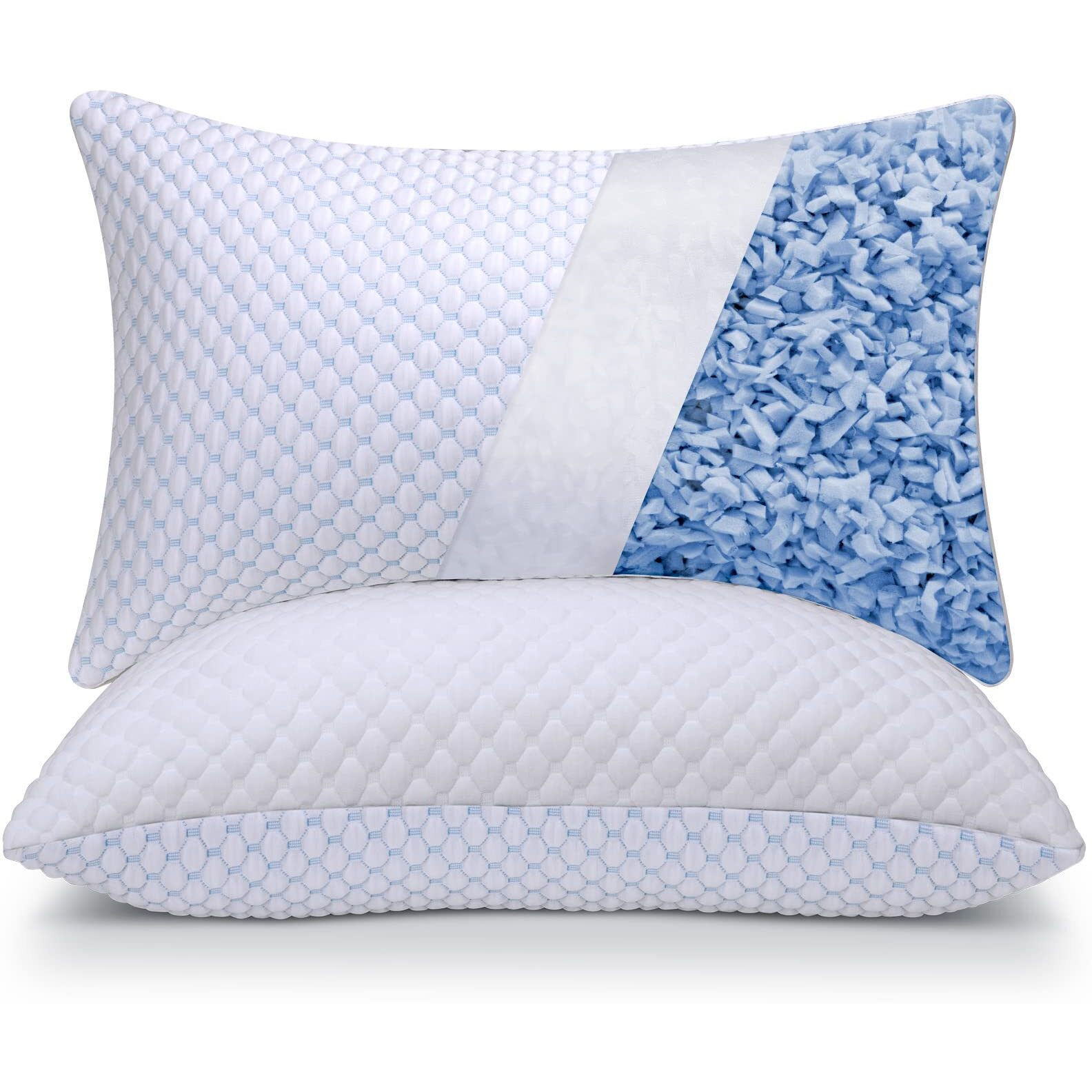 Osbed Shredded Memory Foam Pillows Standard Size Set Of 2  Cooling Pillows For Sleeping 2 Pack  Adjustable Loft Bed Pillows  Firm Or Soft Pillows For Side  Back  Stomach  Hot Sleepers (20X 26)