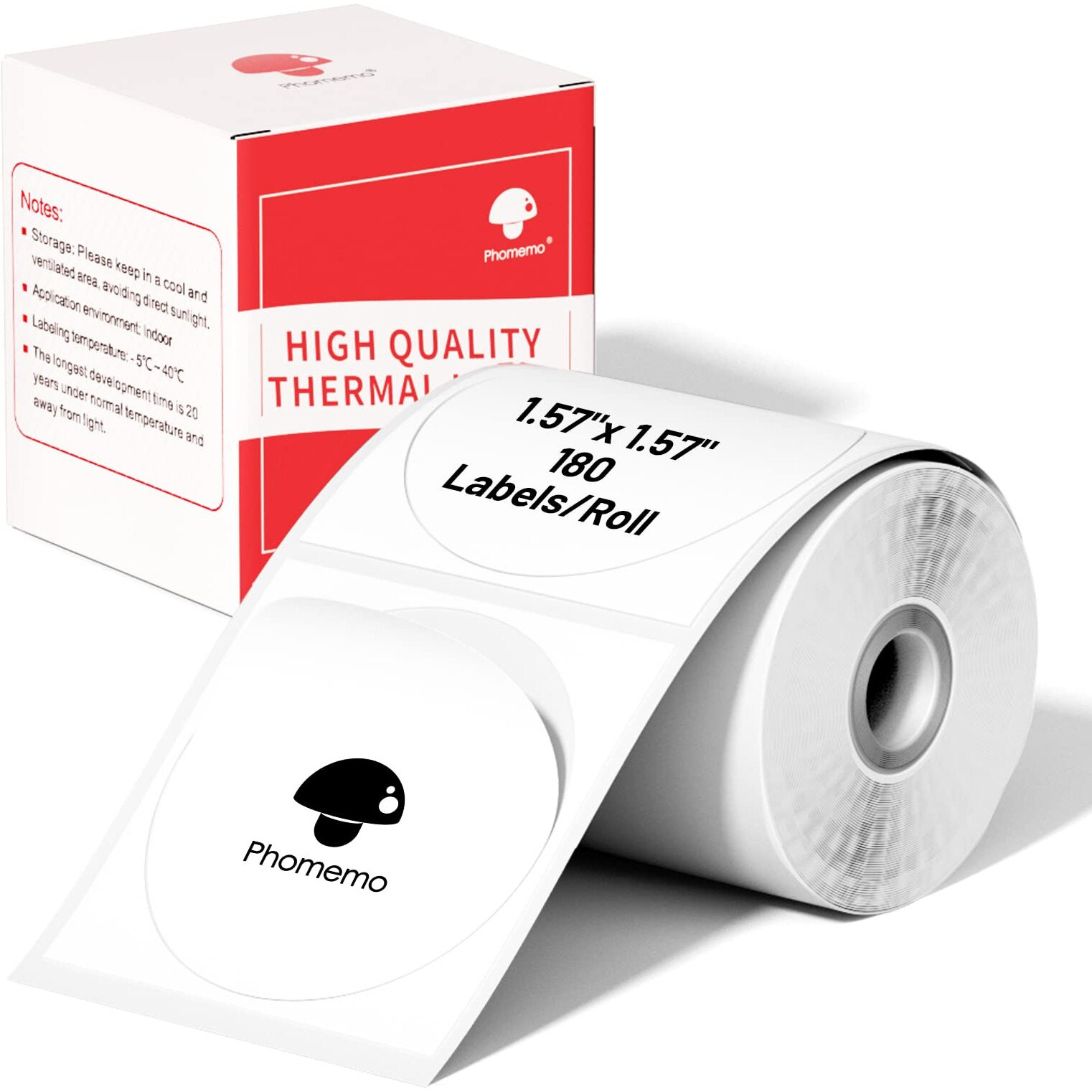 Phomemo Multi-Purpose Self-Adhesive Round Circle Label For Phomemo M110/M110S/M120/M200/M220 Label Maker  1.57 "&quotX 1.57 "" (40X40Mm) Thermal Label For Barcode Label  Diy Logo Design  Black On White