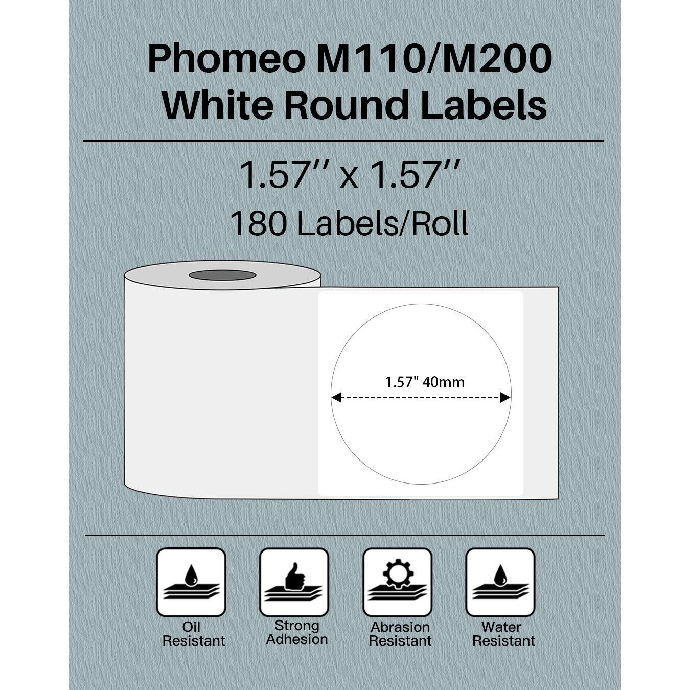 Phomemo Multi-Purpose Self-Adhesive Round Circle Label For Phomemo M110/M110S/M120/M200/M220 Label Maker  1.57 "&quotX 1.57 "" (40X40Mm) Thermal Label For Barcode Label  Diy Logo Design  Black On White