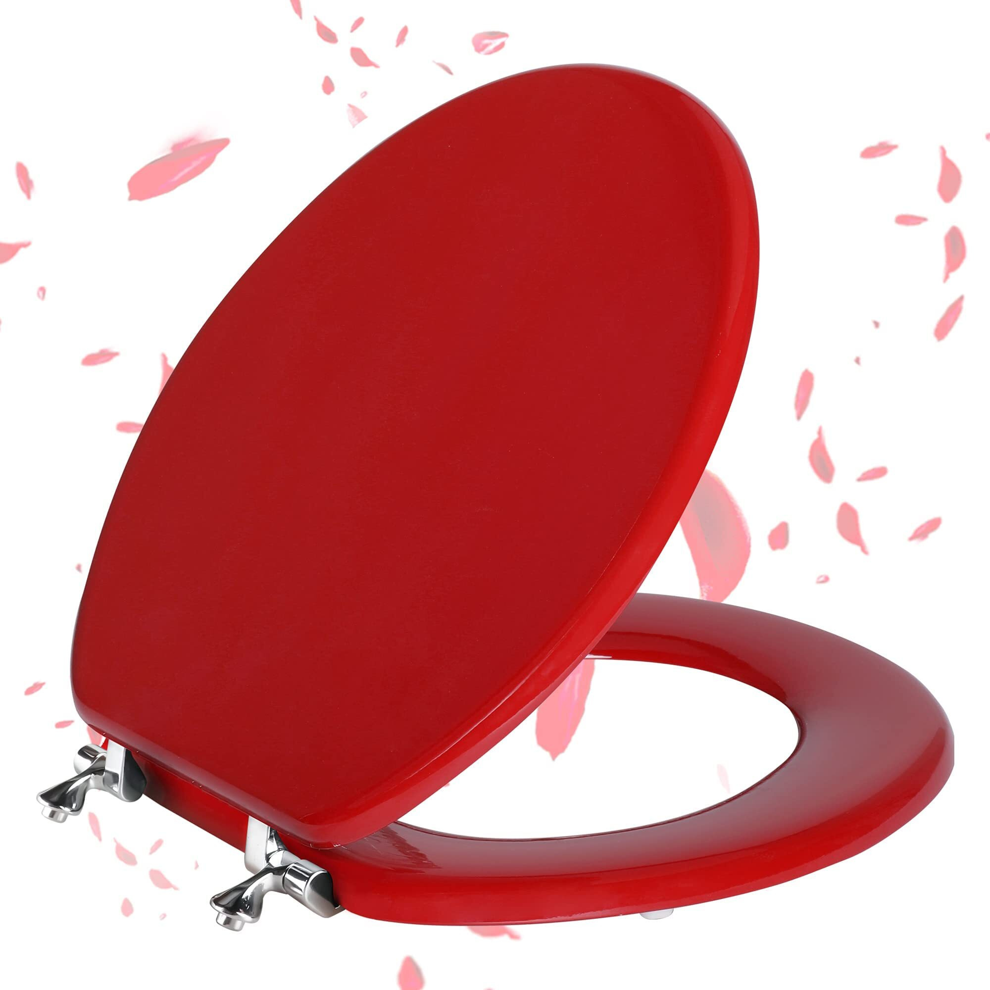 Red Round Toilet Seat Natural Wood Toilet Seat With Zinc Alloy Hinges  Easy To Install Also Easy To Clean  Scratch Resistant Toilet Seat By Angol Shiold (Round  Red)