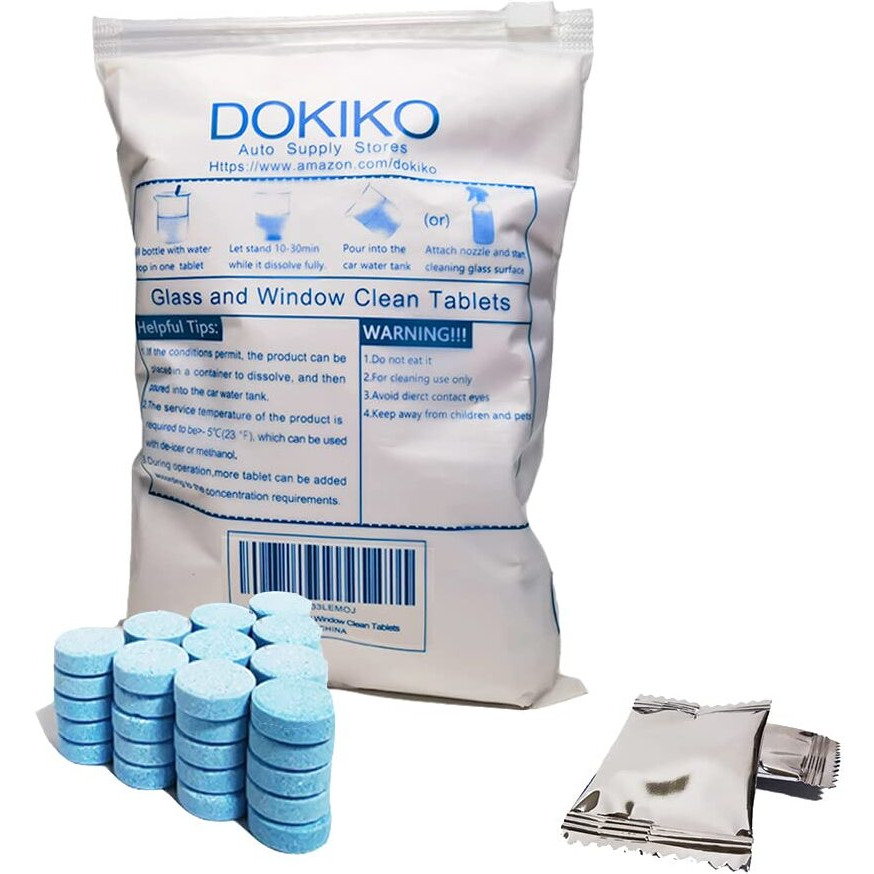 Dokiko 100 Pcs Window Clean Tablets For Cars And Home  Car Windshield Washer Fluid Tablets Cleaning Glass Surfaces 1 Pack Makes 105 Gallon100 Spray Bottle