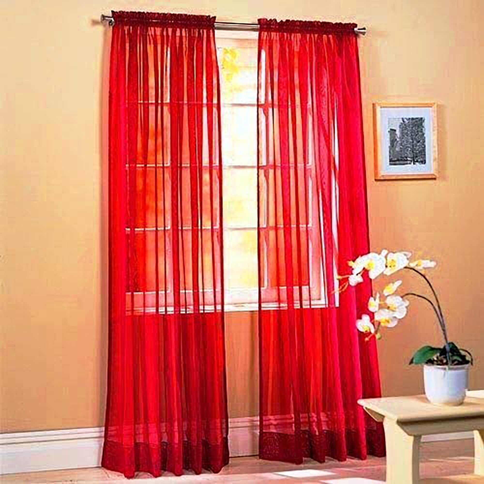 Sapphire Home Window Sheer Curtain - 2 Panels Window Curtains Wrod Pocket  Voile Sheer Curtains 95 Inch Length 2 Panels For Bedroomliving Room  Window Curtain Panels 54 X 95 Inches (Red)