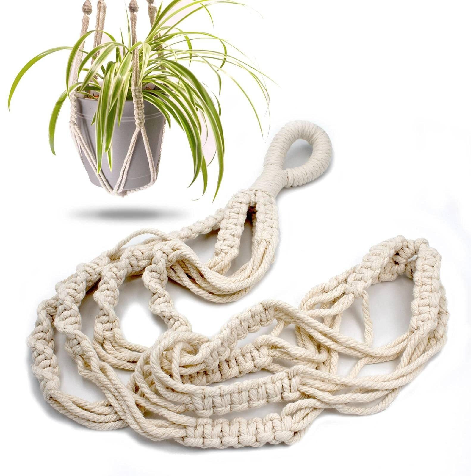 Macrame Plant Hanger With Short Rope (No Tassel) - 23 Inch - Cotton Macrame Cord For Boho Decor Flower Pots - Bohemian Chic Home Decor  Simple Indoor Outdoor Hanging Houseplants Or Terrarium | 1 Pack
