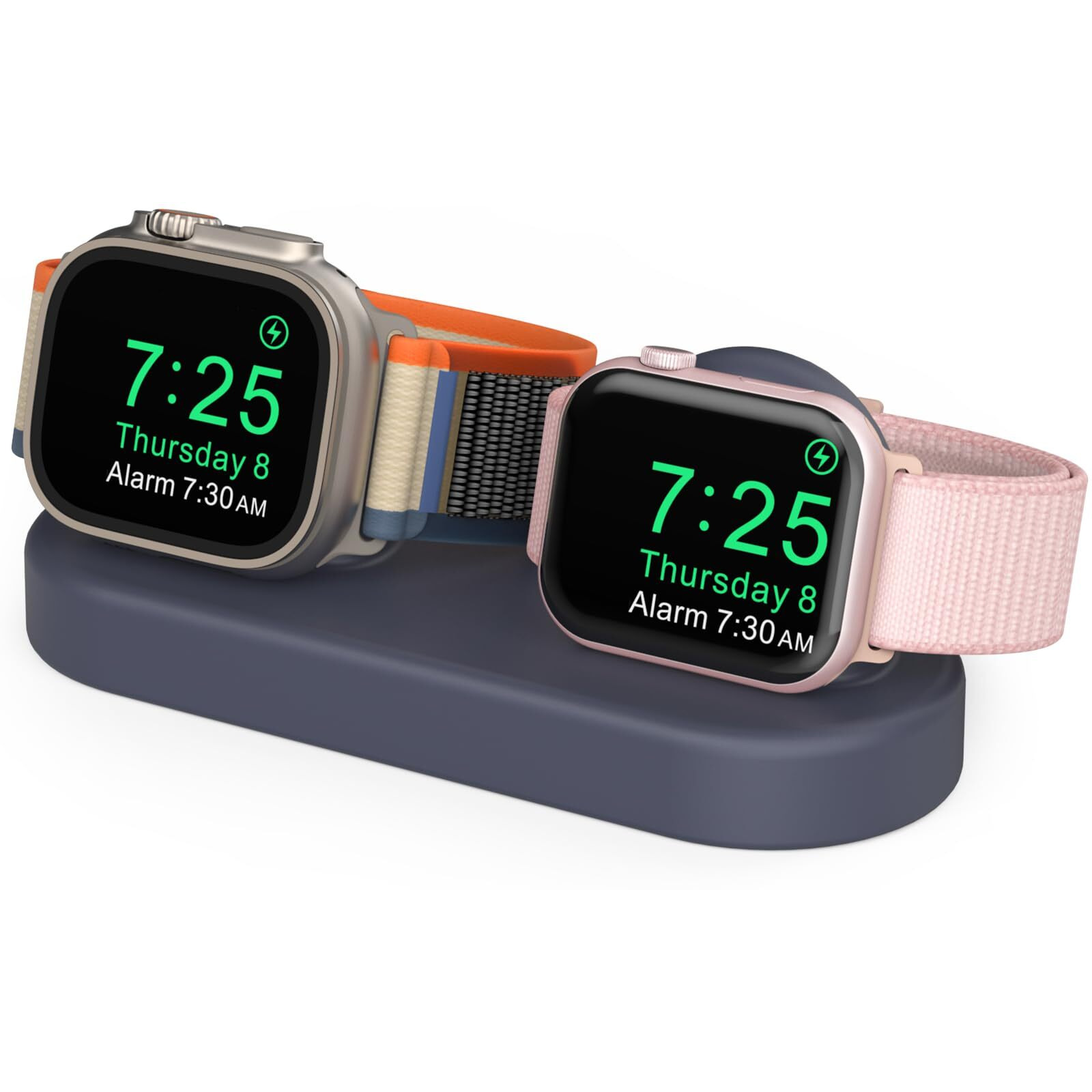 Delidigi Dual Charging Stand Silicone Double Charger Stand Compatible With Apple Watch Ultra 2  Ultra  Se  Series 10 9 8 7 6 5 4 3(49/46/45/44/42/41/40/38Mm)  Supports Nightstand Mode(Midnight Blue)
