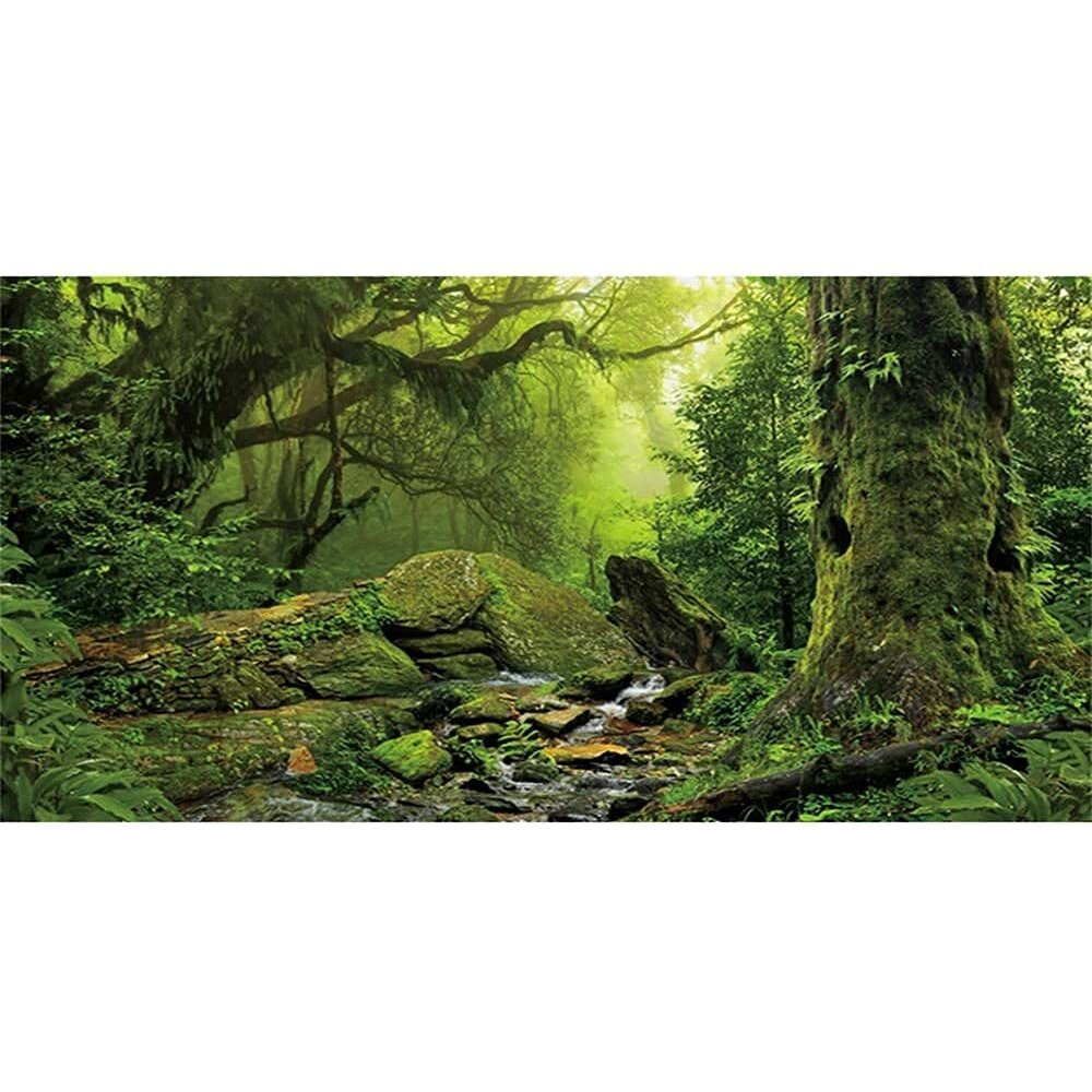 Awert Tropical Forest Terrarium Background Stream Green Huge Tree Reptile Habitat Background Foggy Rainforest Aquarium Background 48X20 Inches Durable Polyester Background
