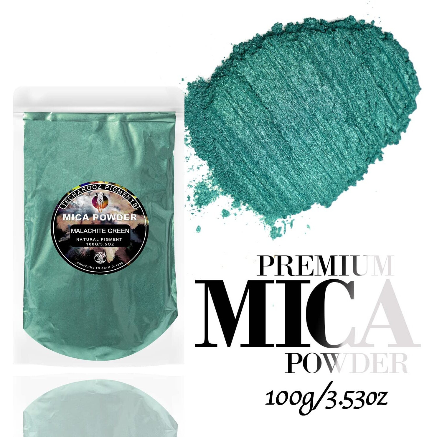 Malachite Green Mica Powder For Epoxy Resin 100G / 3.5Oz. Sealed Bag- Techarooz 2 Tone Resin Dye Color Pigment Powder For Lip Gloss  Nails  Colorant For Slime Bath Bombs Soap Making & Polymer Clay