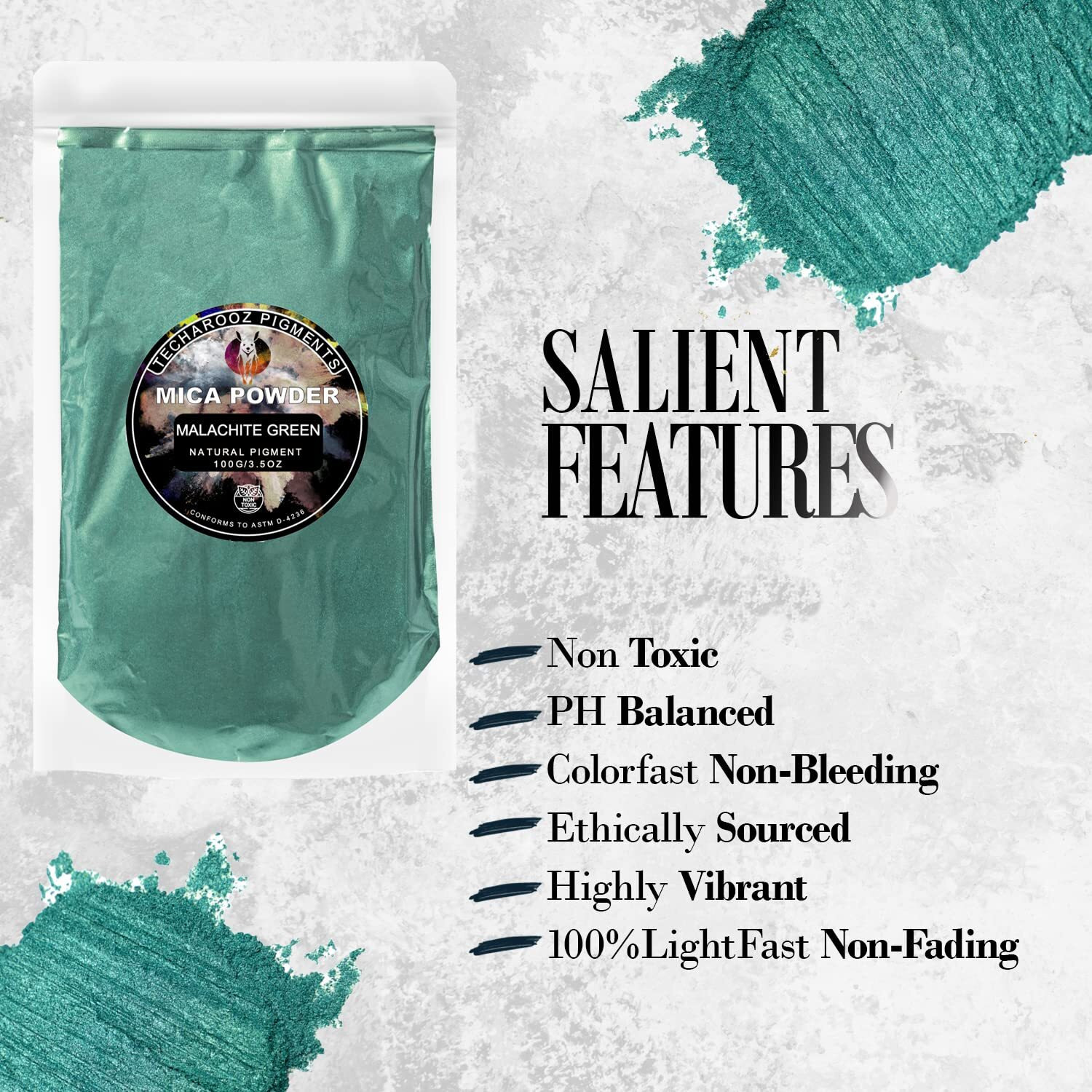 Malachite Green Mica Powder For Epoxy Resin 100G / 3.5Oz. Sealed Bag- Techarooz 2 Tone Resin Dye Color Pigment Powder For Lip Gloss  Nails  Colorant For Slime Bath Bombs Soap Making & Polymer Clay