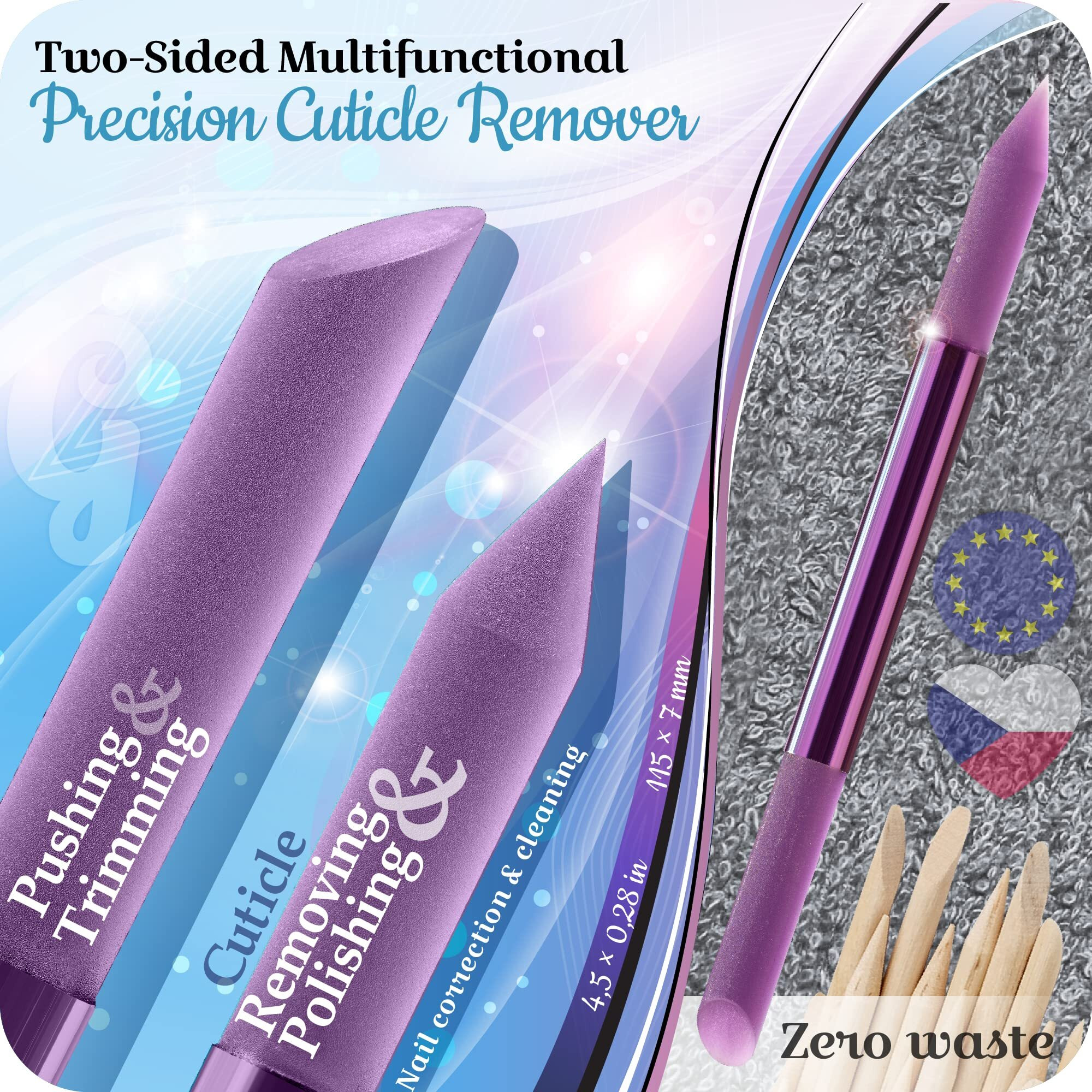 Glass Cuticle Pusher By Gladzy - Manicure Stick  Genuine Czech Quality  Professional Precision Filing Cuticle Remover  Abrasive Surface Never Wears Out