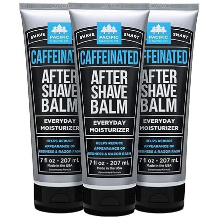 Pacific Shaving Company Caffeinated Aftershave  Men's Grooming Product - Antioxidant Daily Face Lotion + After Shave - Soothing Aloe & Spearmint Post Shave Balm For Sensitive Skin (7 Fl Oz  3 Pack)