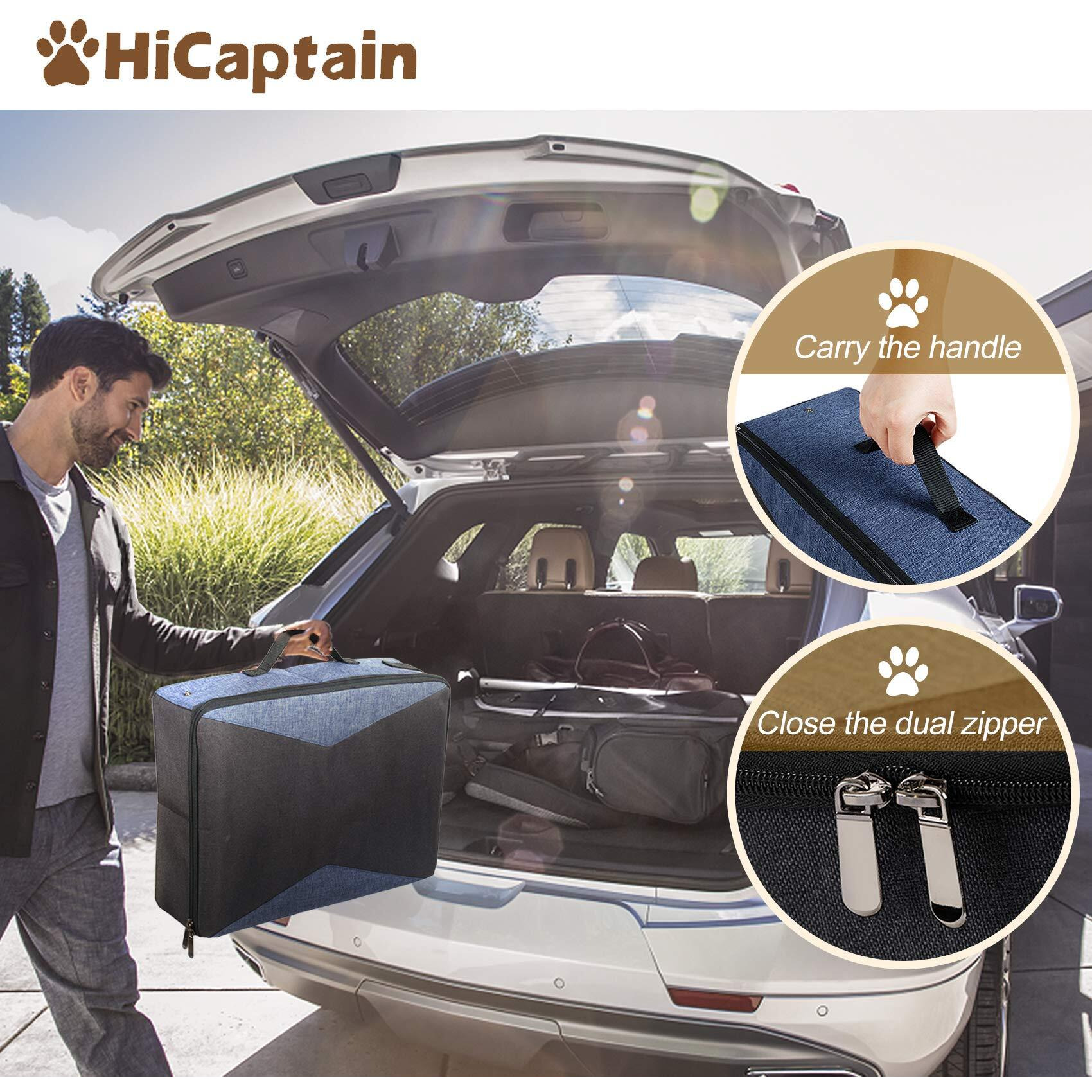 Hicaptain Portable Travel Litter Box  Foldable Cat Litter Box With Lid And Handle Standard Lightweight Collapsible Litter Carrier For Cat Travel(M Black/Blue)