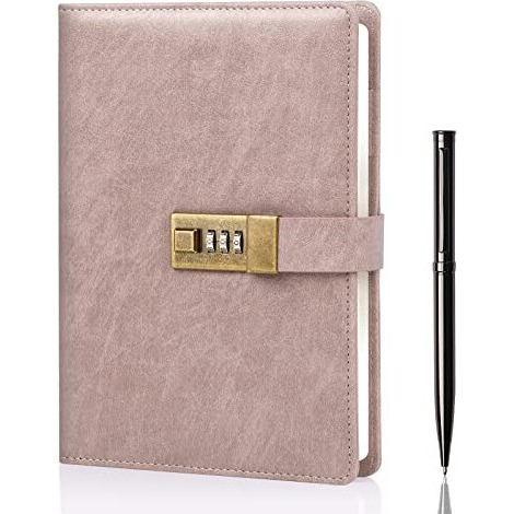 Wemate Diary With Lock  A5 Pu Leather Journal With Lock 240 Pages  Vintage Lock Journal Password Protected Notebook With Pen  Gift Box  Lock Diary Planner Organizer For Men And Women  86X58In Pink