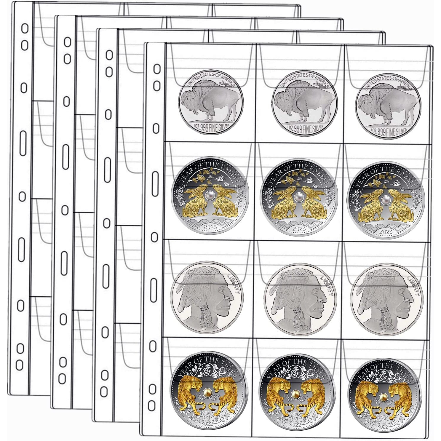 12-Pocket Coin Pages For Collectors  Standard 9-Hole Coin Collection Pages  10 Sheets Coin Sleeves  Coin Collecting Supplies (12 Pocket -10 Sheets)