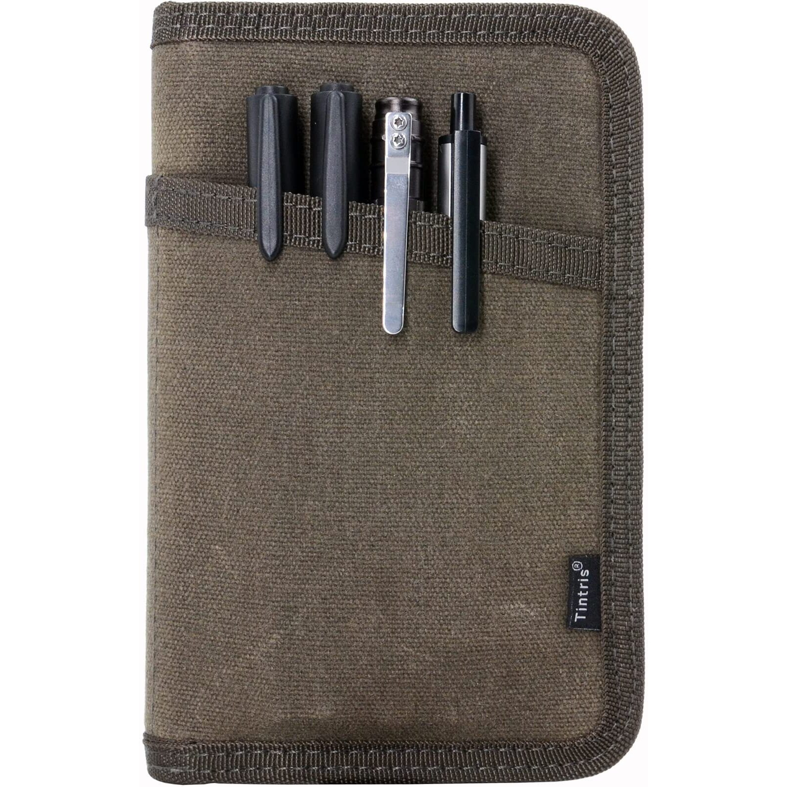 Tintris Journal Cover For Field Notes Notebooks Moleskine Cahier 35 X 55 With Zipper Pen Holder  Water Resistant Pocket Notebook Cover For Journal Notebook Planner  Classy Waxed Canvas  Olive