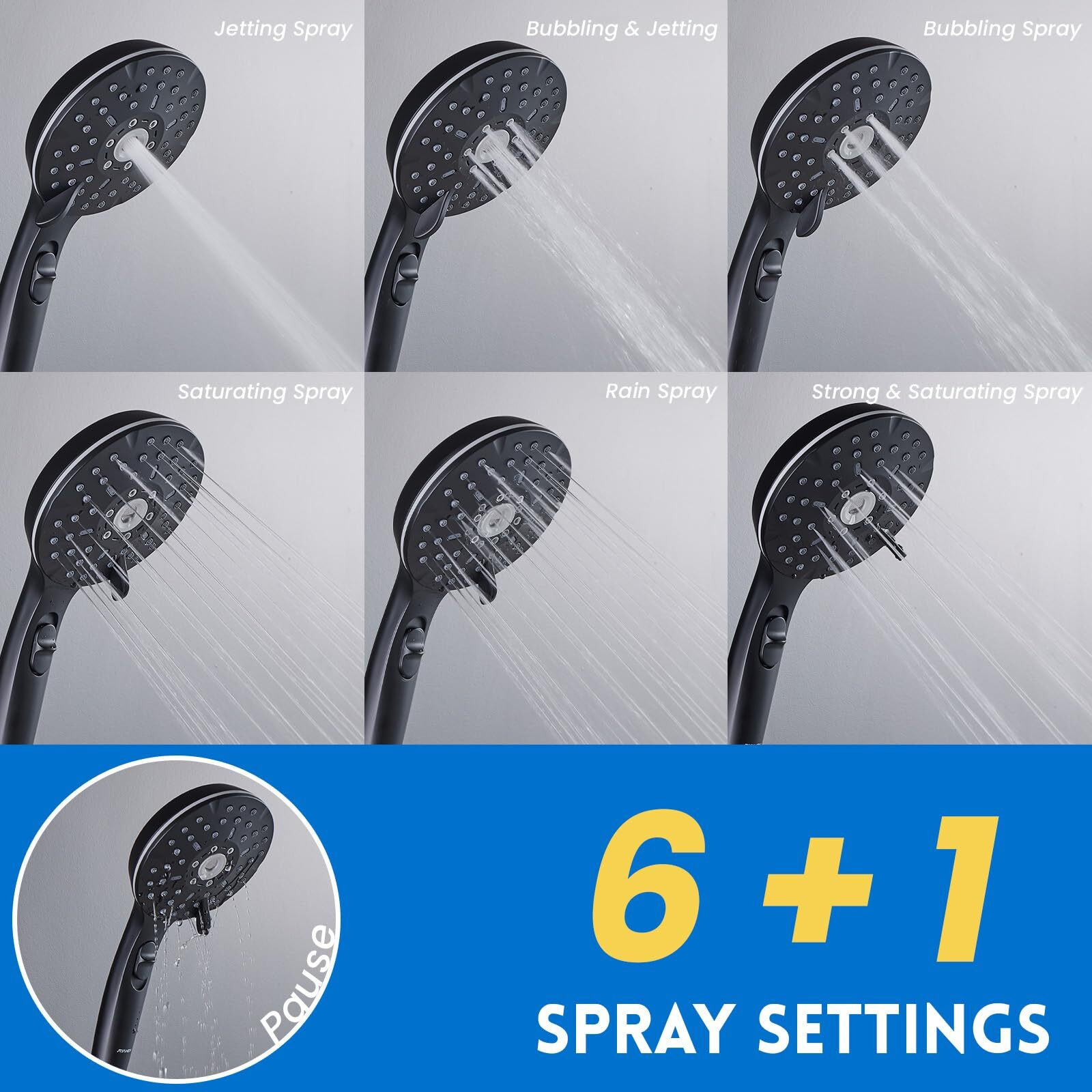 Ryamen Dual Shower Head Combo  Black 8 ' ' High Pressure Rain/Rainfall Shower Head 5 Settings Adjustable Handheld Showers With 15 "" Height Adjustable Slide Bar Holder/59 Hose