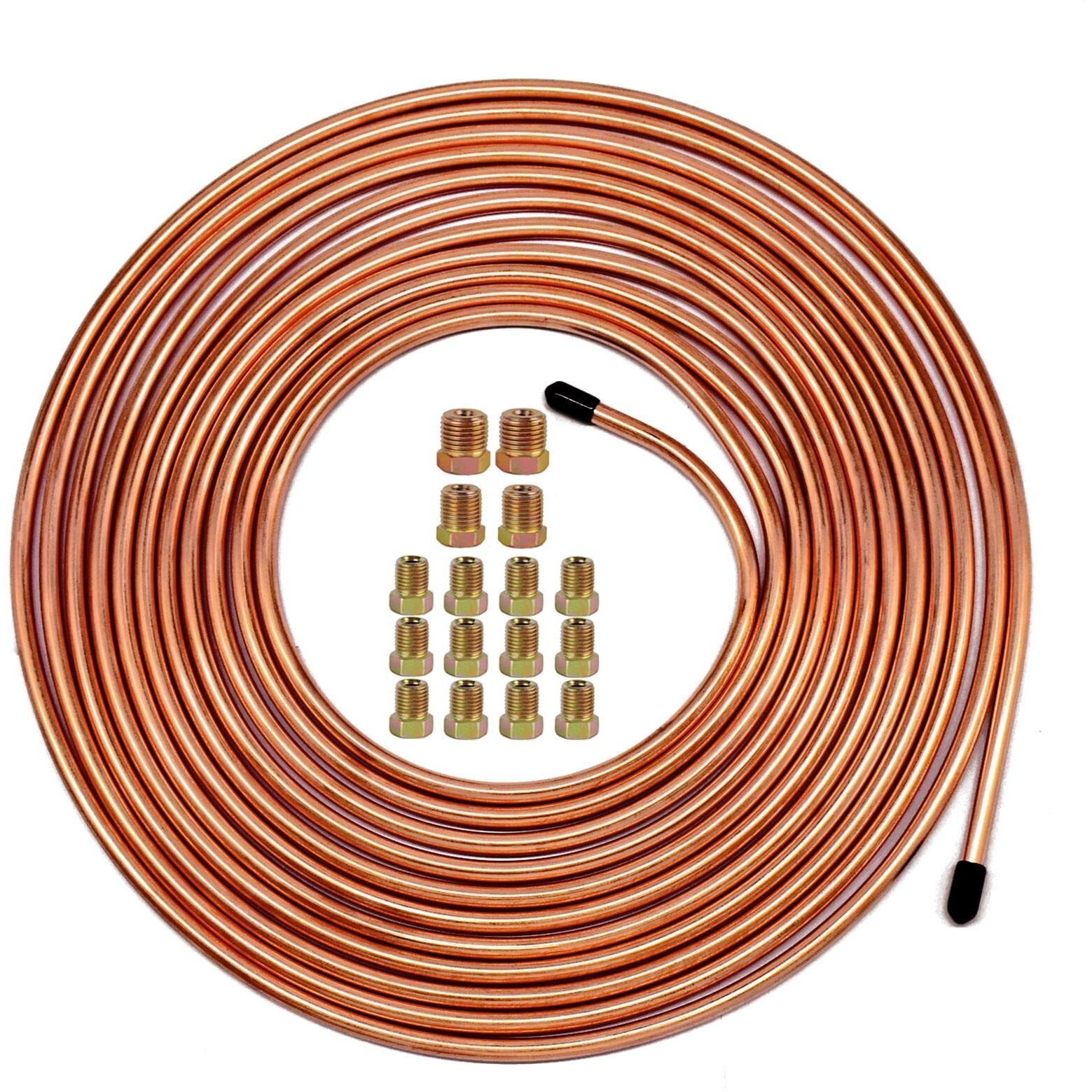 Muhize 14 Brake Line Tubing Kit - 25 Ft Of 14 Flexible Copper Coated Brake Line Tube Roll 25 Ft (Includes 16 Inverted Flare Fittings)