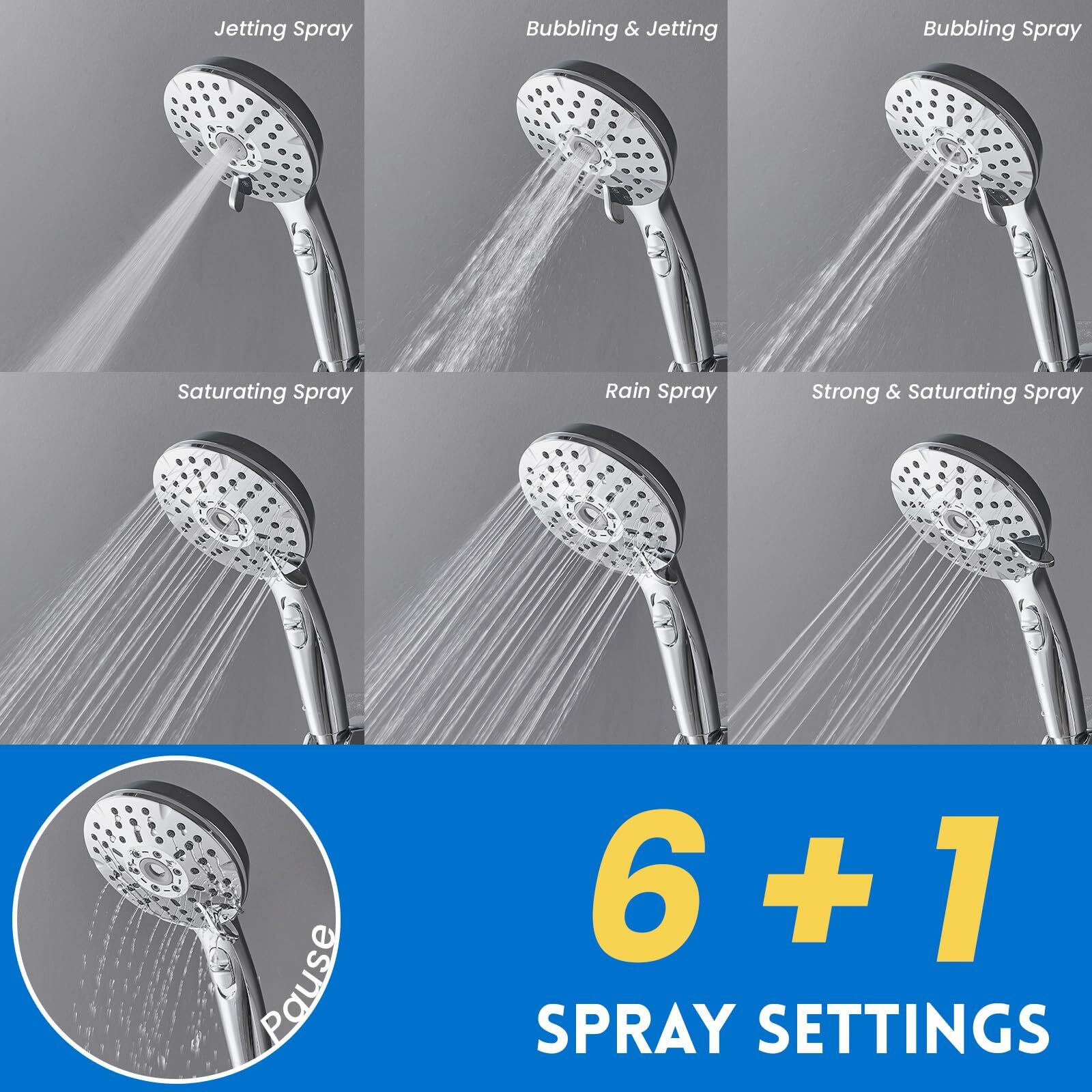Ryamen Dual Shower Head Combo  8 ' ' High Pressure Rain/Rainfall Shower Head 5 Settings Adjustable Handheld Showers With 15 "" Height Adjustable Slide Bar Holder/Hose  Angle Adjustable  Chrome