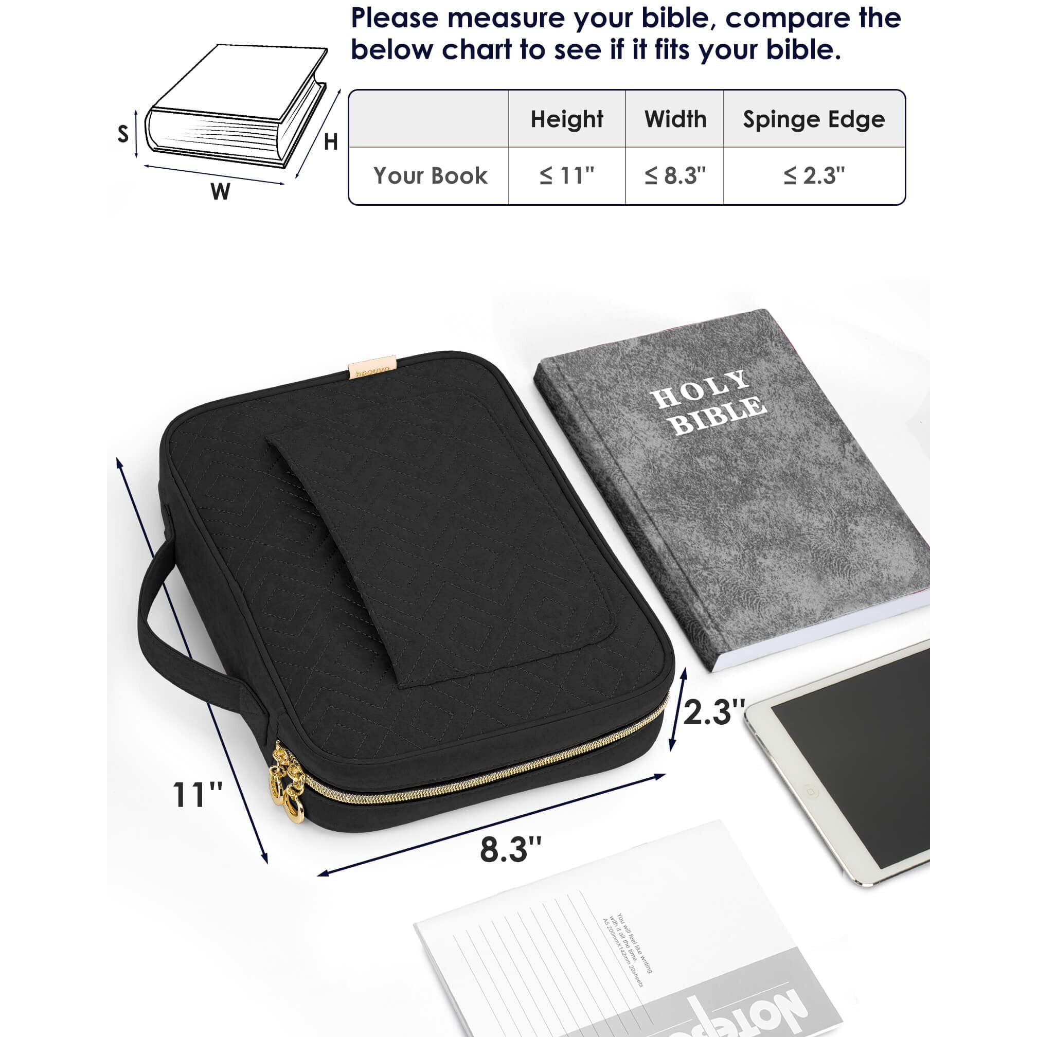 Heouvo Bible Cover Case For Women  Bible Study Supplies  Bible Journaling Kit  6 No Bleed Bible Highlighters And Pens  75 Bible Tabs  Large Size Zippered Bible Bags (Black)