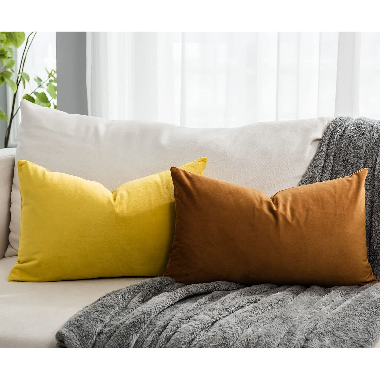 Quafoo Burnt Orange Decorative Lumbar Velvet Throw Pillow Covers 12X20 Inch Set Of 2 With Zipper Luxury Soft Solid Rectangle Cushion Covers Case For Sofa Couch Bed Living Room