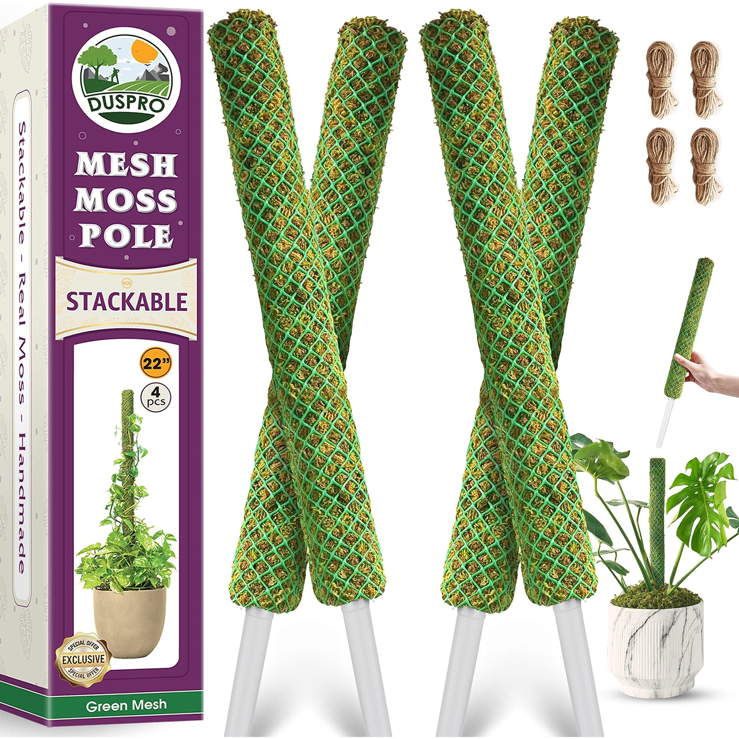 Duspro Green Stackable Mesh Moss Pole For Plants Climbing Vine Supporting Monstera Trellis  For Indoor Plants Extendable Plant Pole Moss Sticks  For Potted Plant Stakes 4Pack 71 ' '