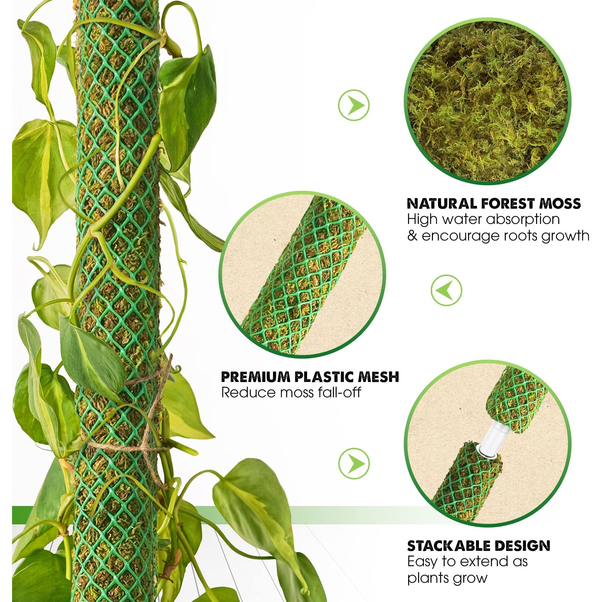Duspro Green Stackable Mesh Moss Pole For Plants Climbing Vine Supporting Monstera Trellis  For Indoor Plants Extendable Plant Pole Moss Sticks  For Potted Plant Stakes 4Pack 71 ' '