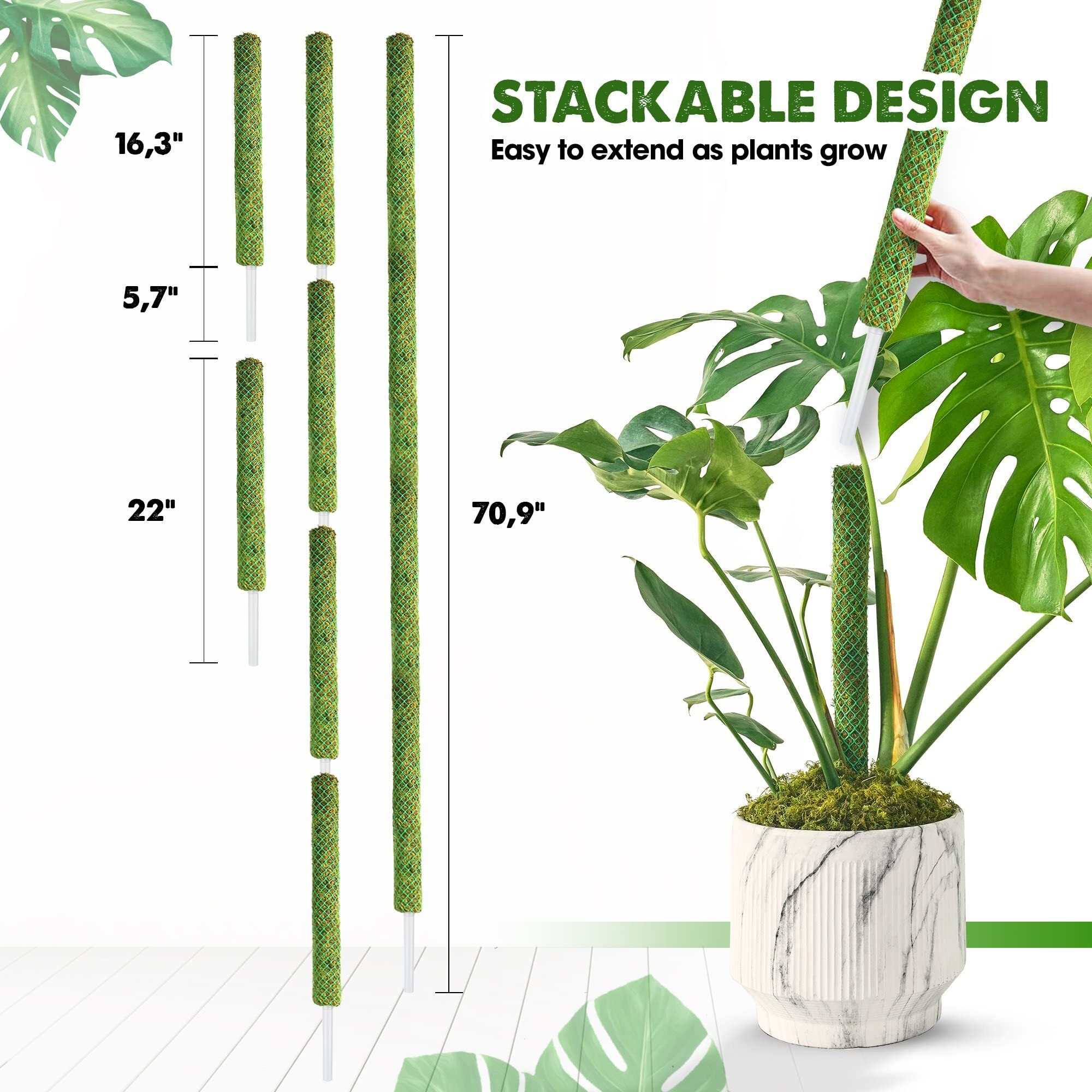 Duspro Green Stackable Mesh Moss Pole For Plants Climbing Vine Supporting Monstera Trellis  For Indoor Plants Extendable Plant Pole Moss Sticks  For Potted Plant Stakes 4Pack 71 ' '