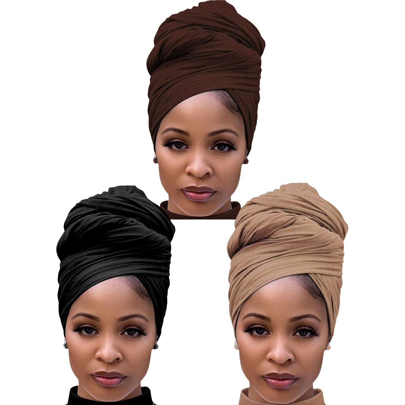 Harewom 3Pcs Head Wraps For Black Women Turban Headwraps Stretchy African Hair Wraps Soft Jersey Head Scarf Tie Headbands Pack For Dread Locs Natural Hair