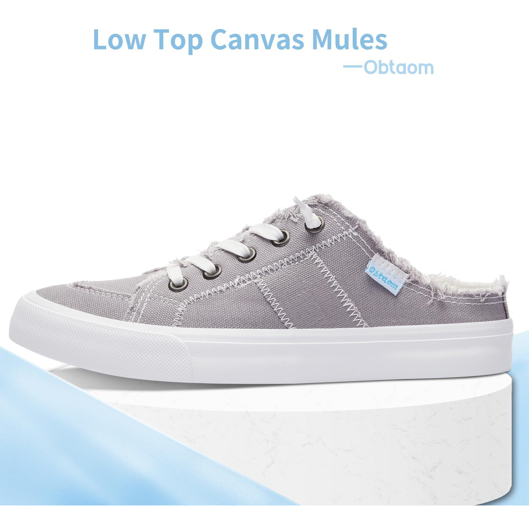 Obtaom Women Canvas Mules Memory Foam Clipper Fashion Sneakers Comfortable Slip-On Mule Backless Shoe(Grey Us8)