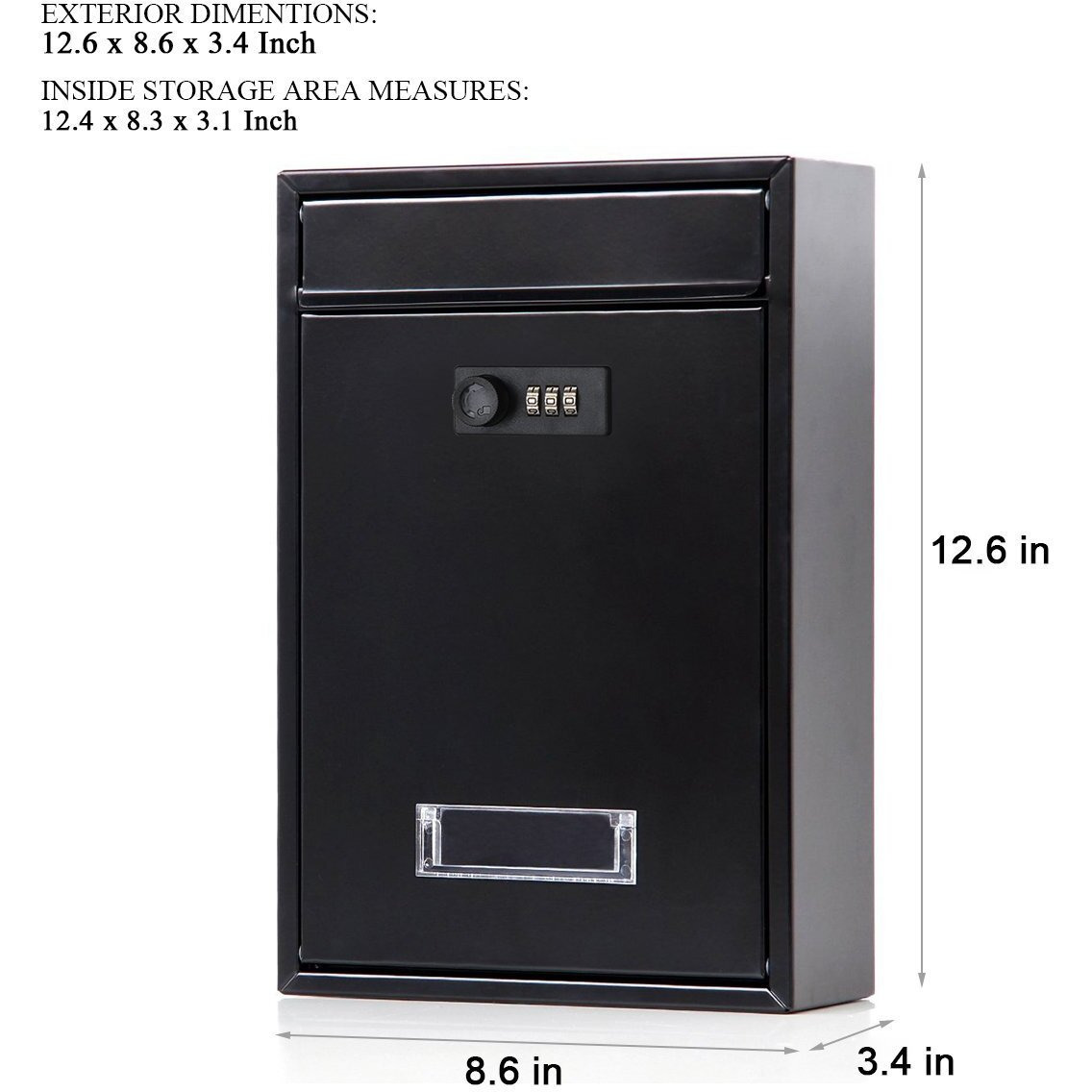 Locking Mailbox Wall Mounted Vertical- Jssmst Mail Boxes With Combination Lock Large Capacity  12.6 X 8.46 X 3.35 Inch  Black  Sm-0601Cm Medium
