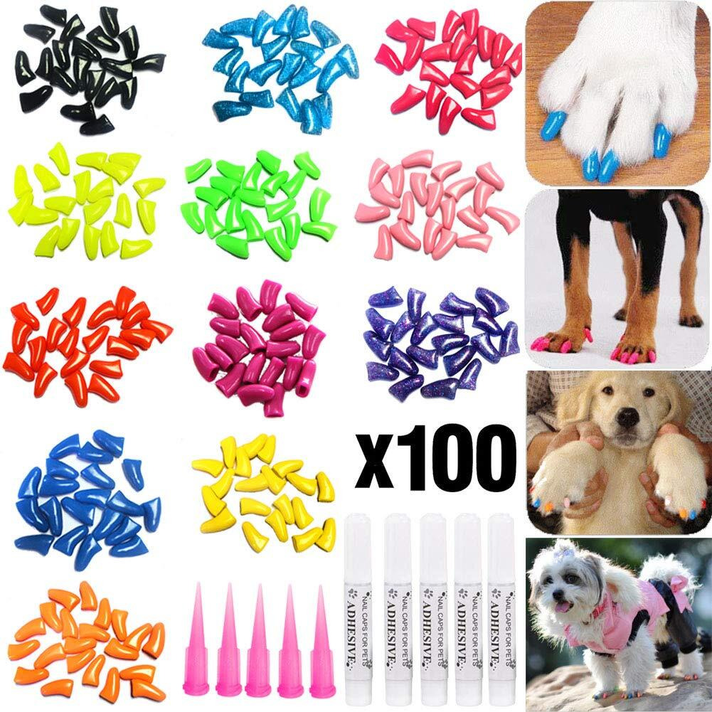 Victhy 100Pcs Dog Nail Caps  Glitter Colors Pet Dog Soft Claws Nail Cover For Dog Claws With Glue And Applicators  Medium