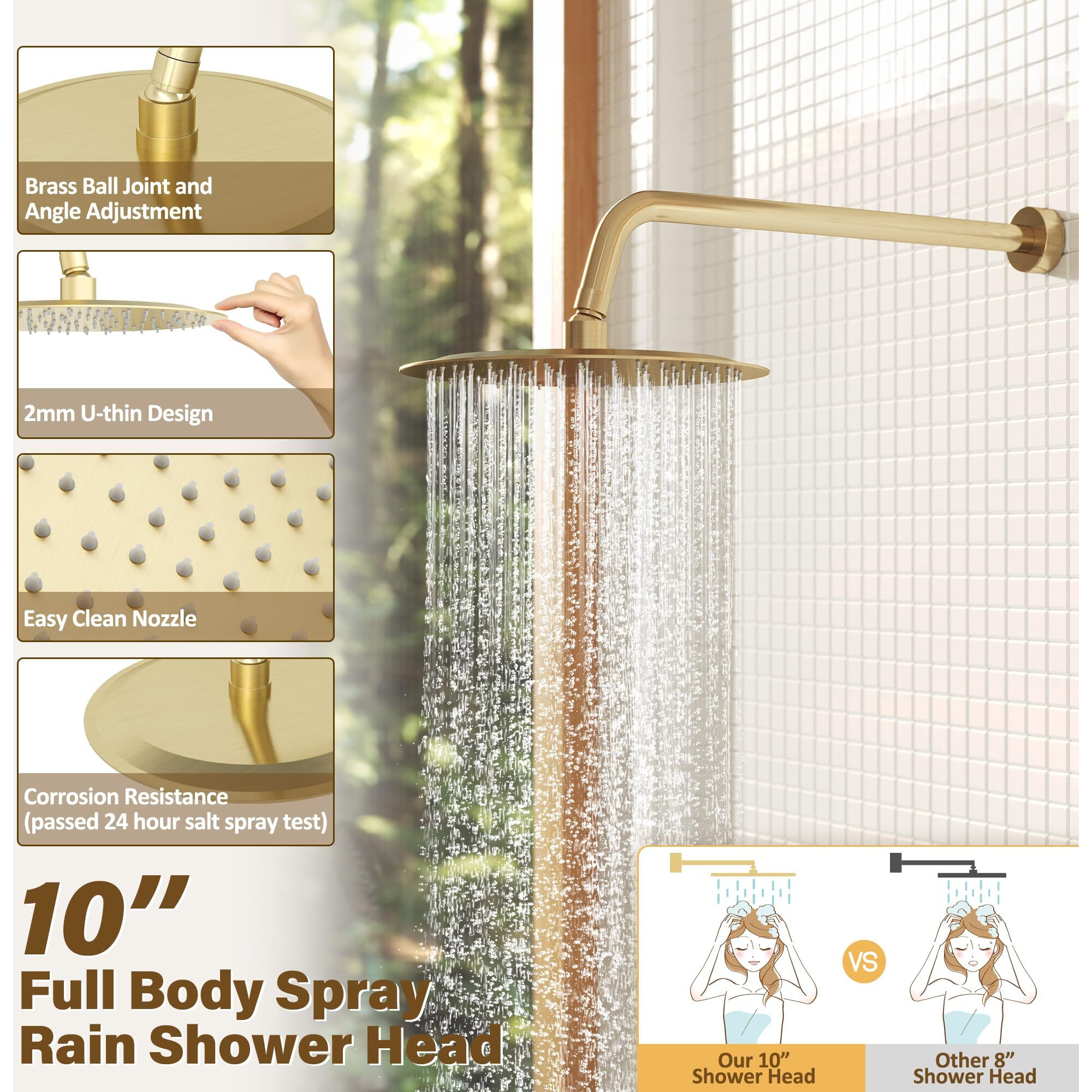 Gabrylly Gold Shower System  Shower Faucet Set With Pressure Balance Shower Valve  10 Inch Gold Shower Heads With 5-Setting Handheld Spray Combo  High Pressure Shower Fixtures  Brushed Gold