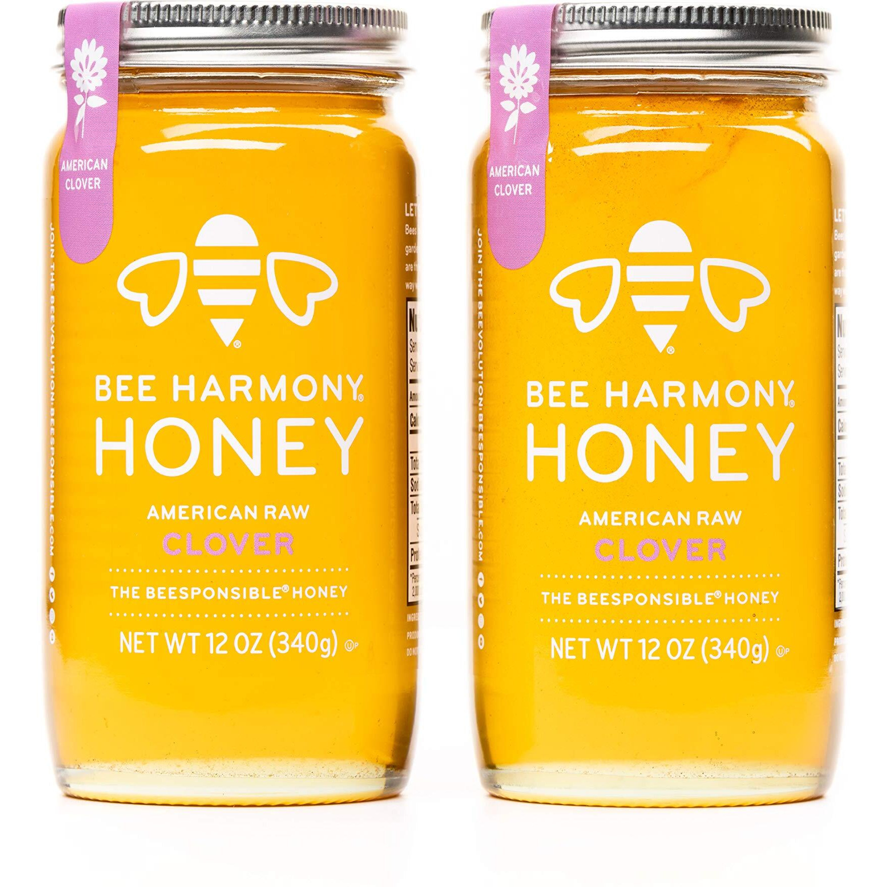 Bee Harmony American Raw Clover Honey  12 Ounce (Pack Of 2 Jars)