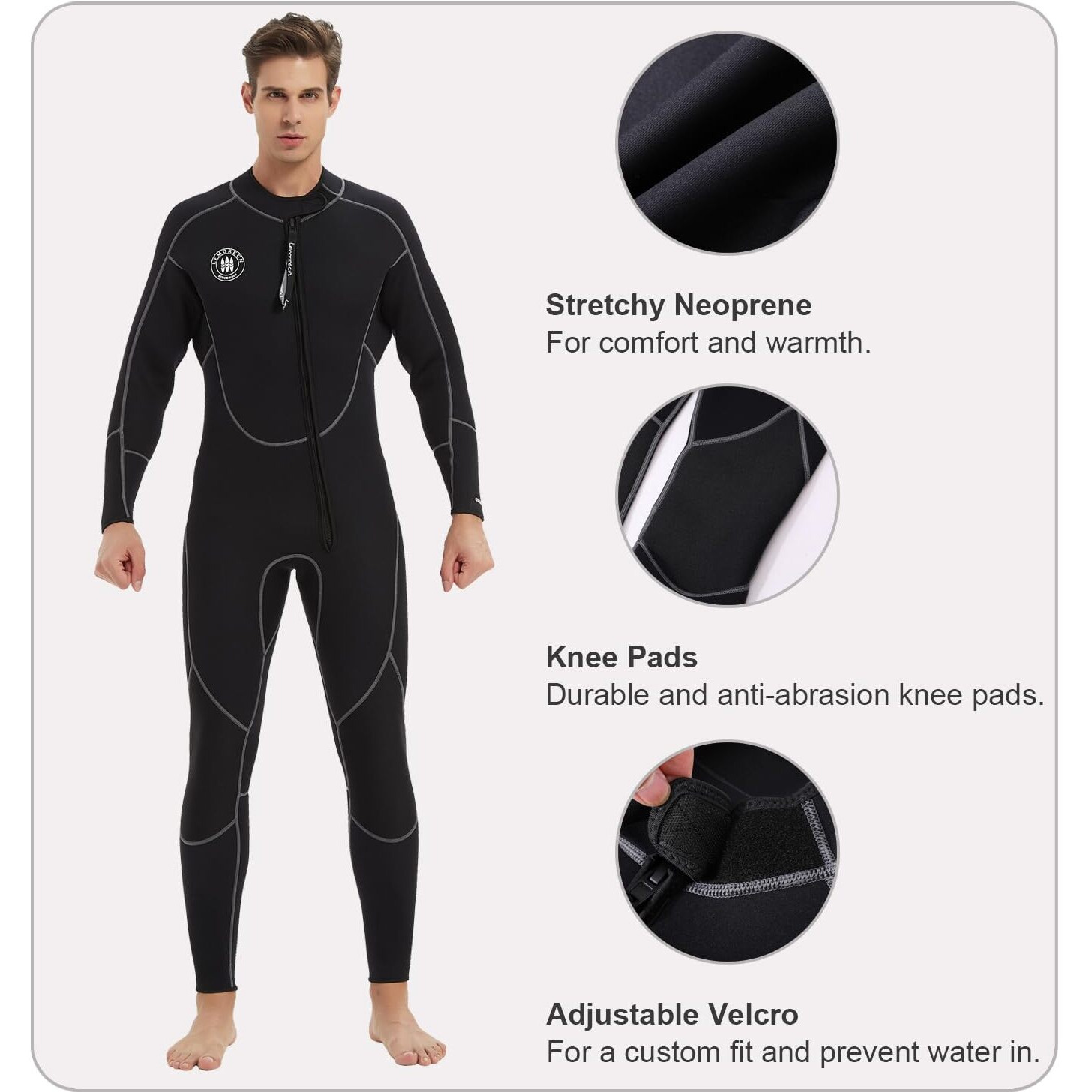 Lemorecn Wetsuits Mens Front Zip Neoprene 3Mm Full Suit(3040Black-4Xl)