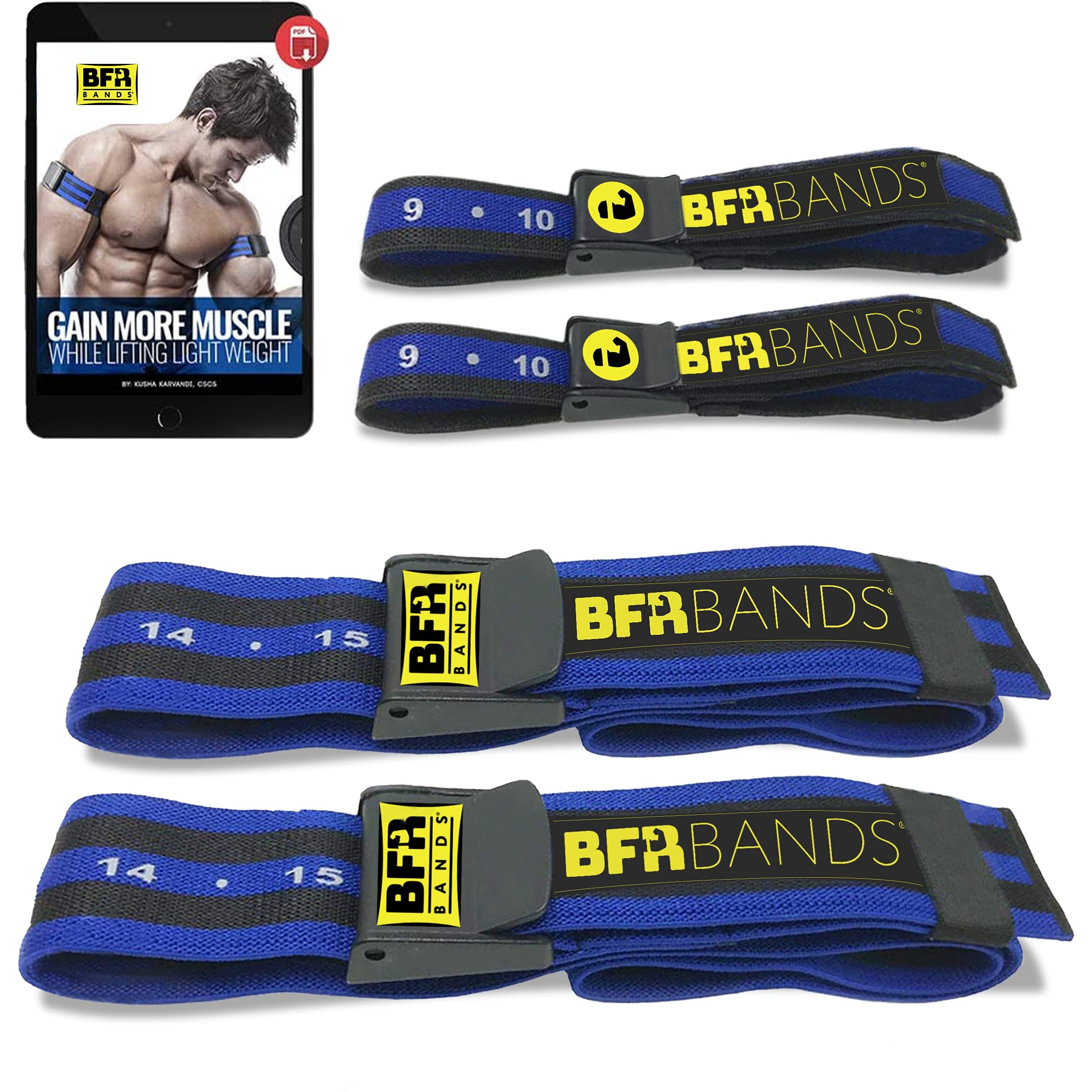Bfr Bands Pro 4-Pack Bundle Blood Flow Restriction Bands For Arms And Legs - Occlusion Training Bands Help You Gain Muscle Without Heavy Weight Lifting  Strong Elastic Strap + Quick-Release
