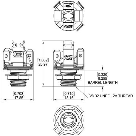 Pure Tone Multi-Contact 1/4 Inch Stereo Output Jack | Black Nickel | Dual Tension Grounds & Dual Positive Tips For Optimal Signal  Tone & Lowest Possible Noise